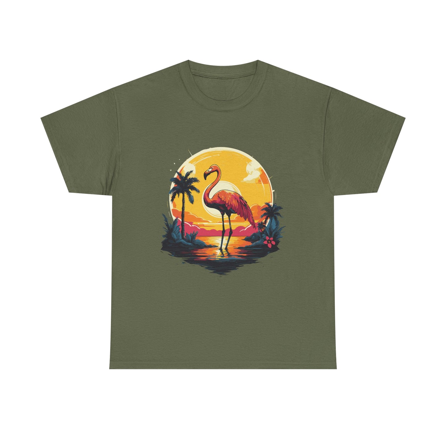 Flamingo Sunset Tee — Tropical Beach Vintage Graphic T-Shirt