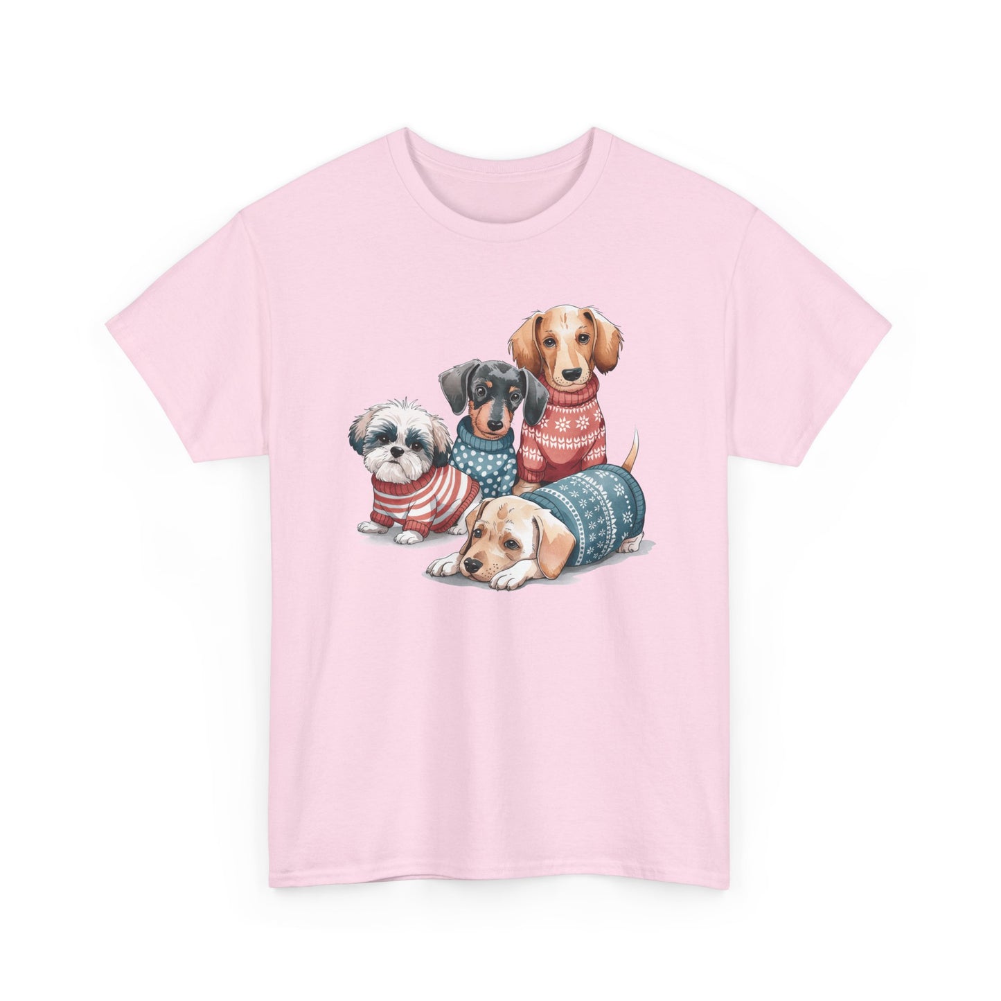 Dog Squad Tee — Cute Puppies in Cozy Sweaters Graphic T-Shirt
