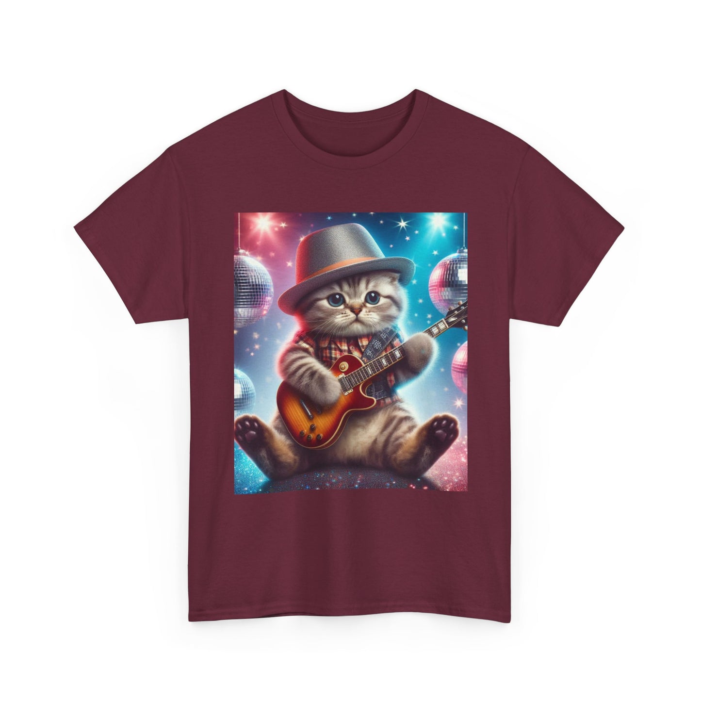 Cat Guitarist T-Shirt — Cute Kitten Playing Electric Guitar Tee