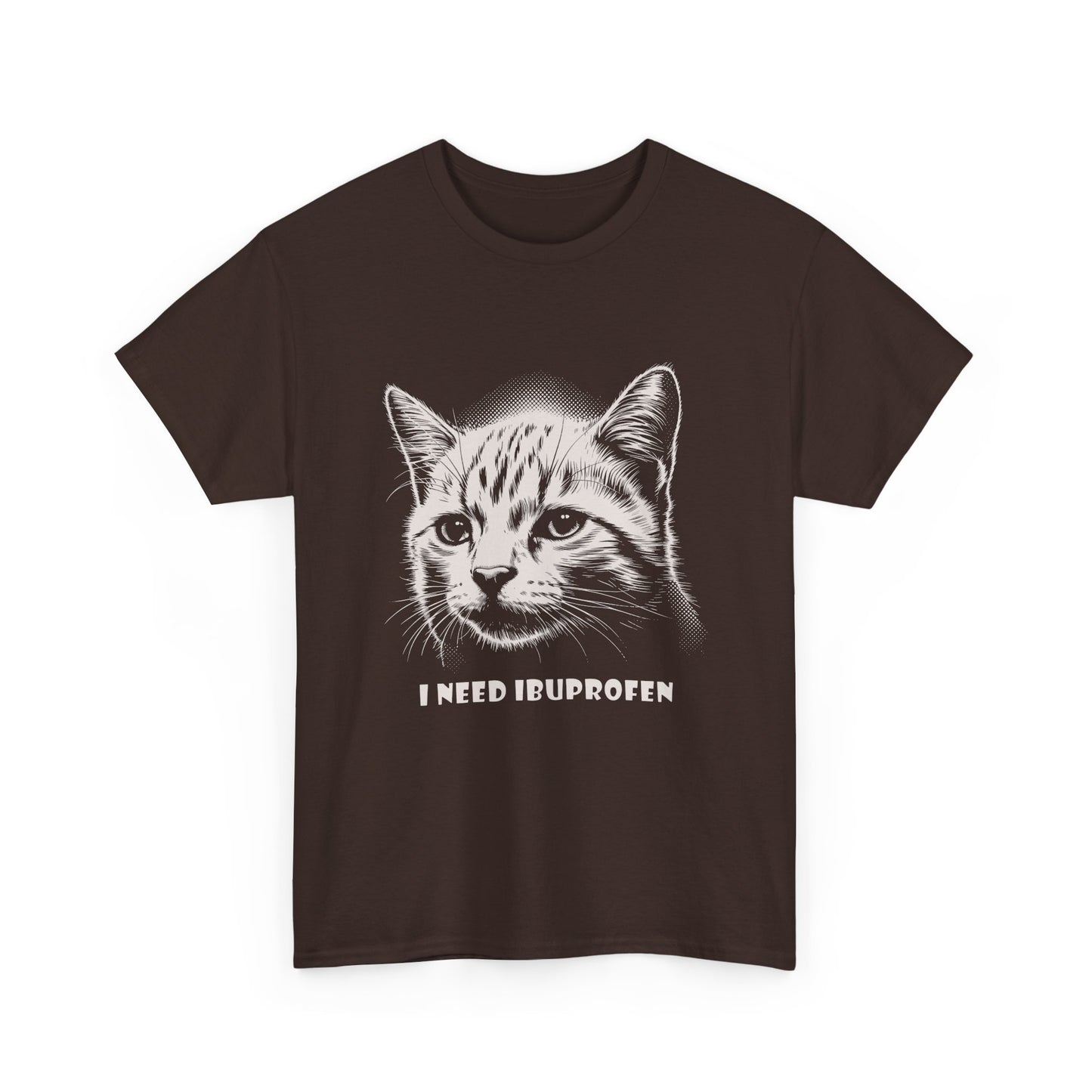 Cat Head T-Shirt — "I Need Ibuprofen" Funny Graphic Tee