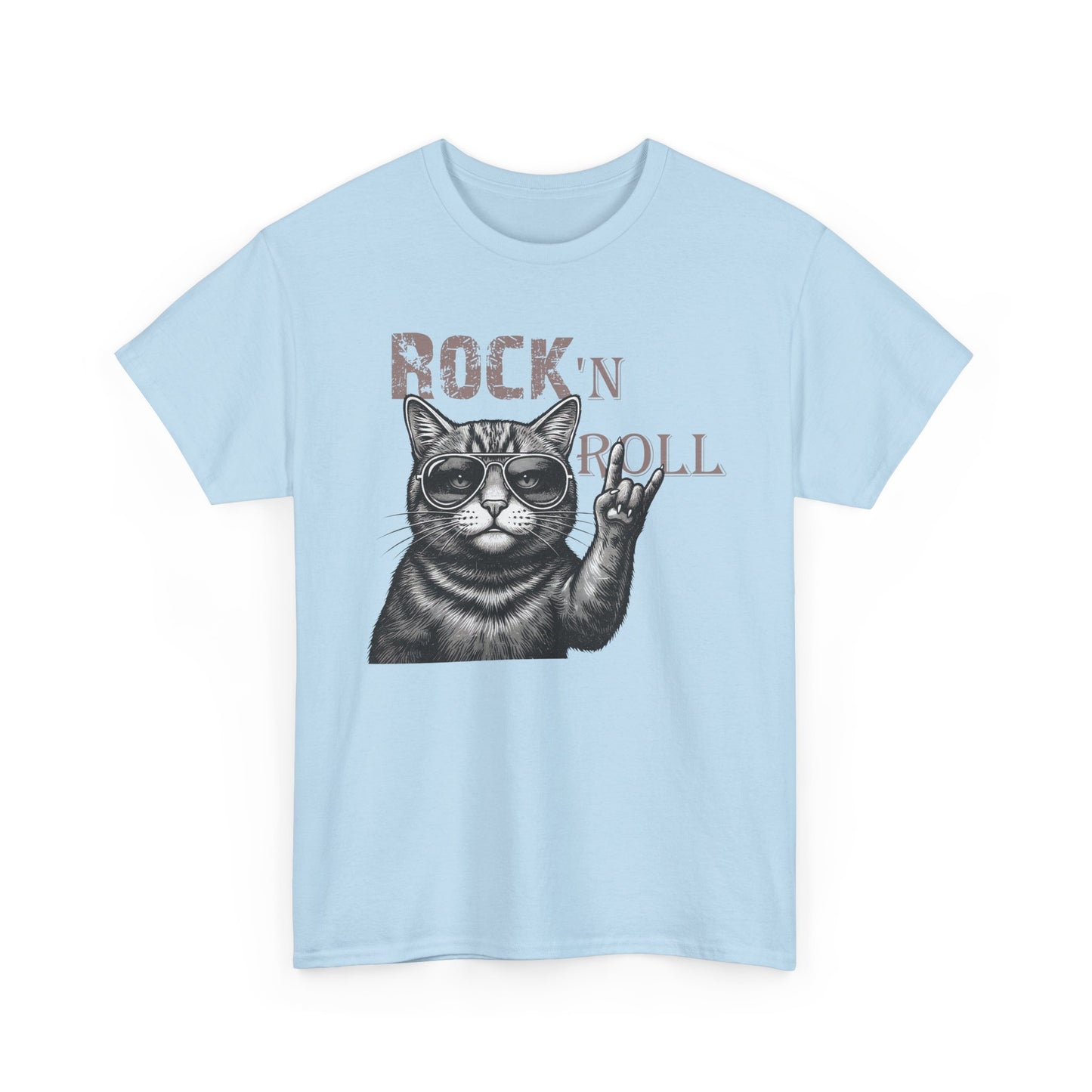Rock 'N Roll Cat T-Shirt — Retro Cat Making Rock Hand Sign Tee