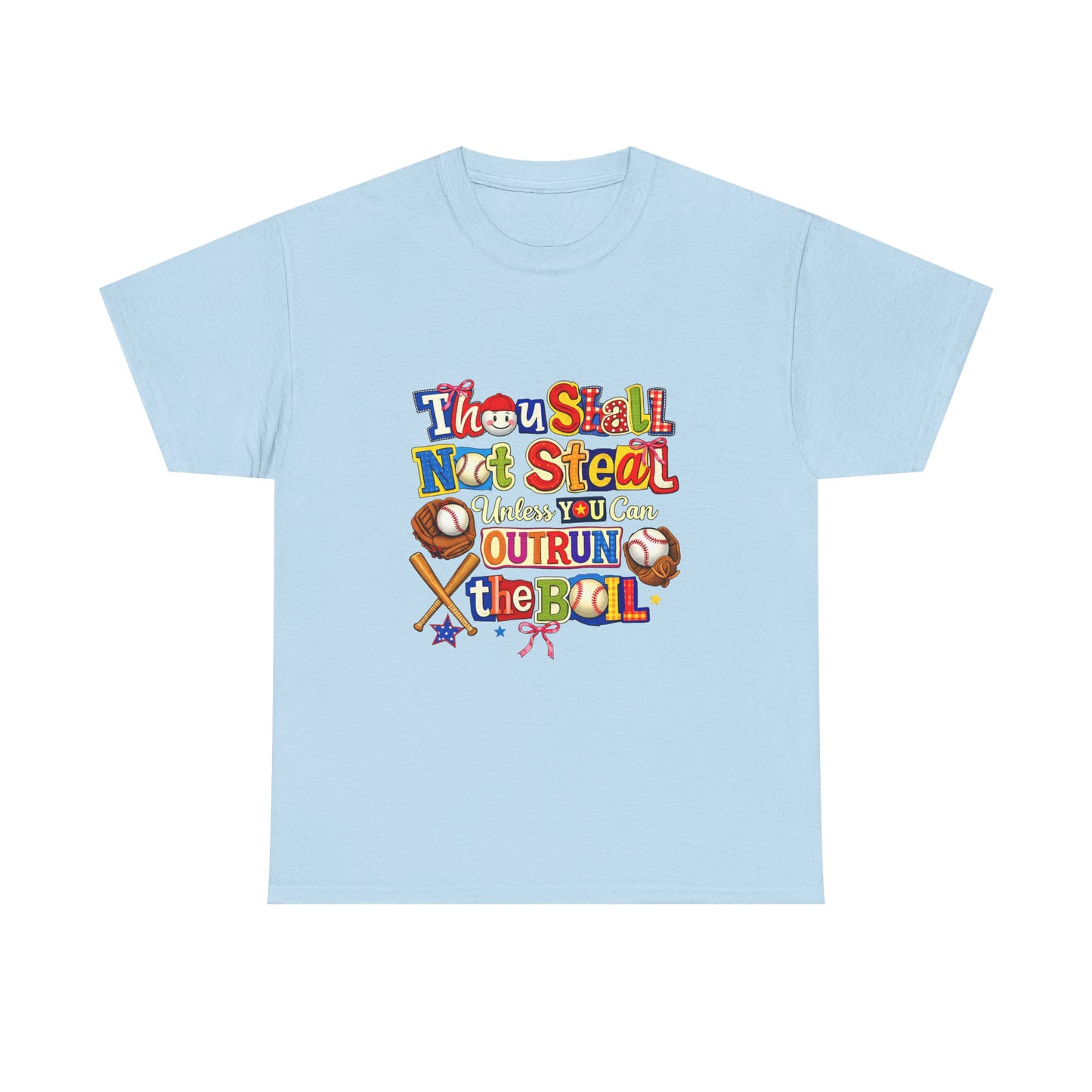 Baseball Mom/Coach T-Shirt – "Thou Shall Not Steal Unless You Can Outrun The Ball" Colorful Sports Tee