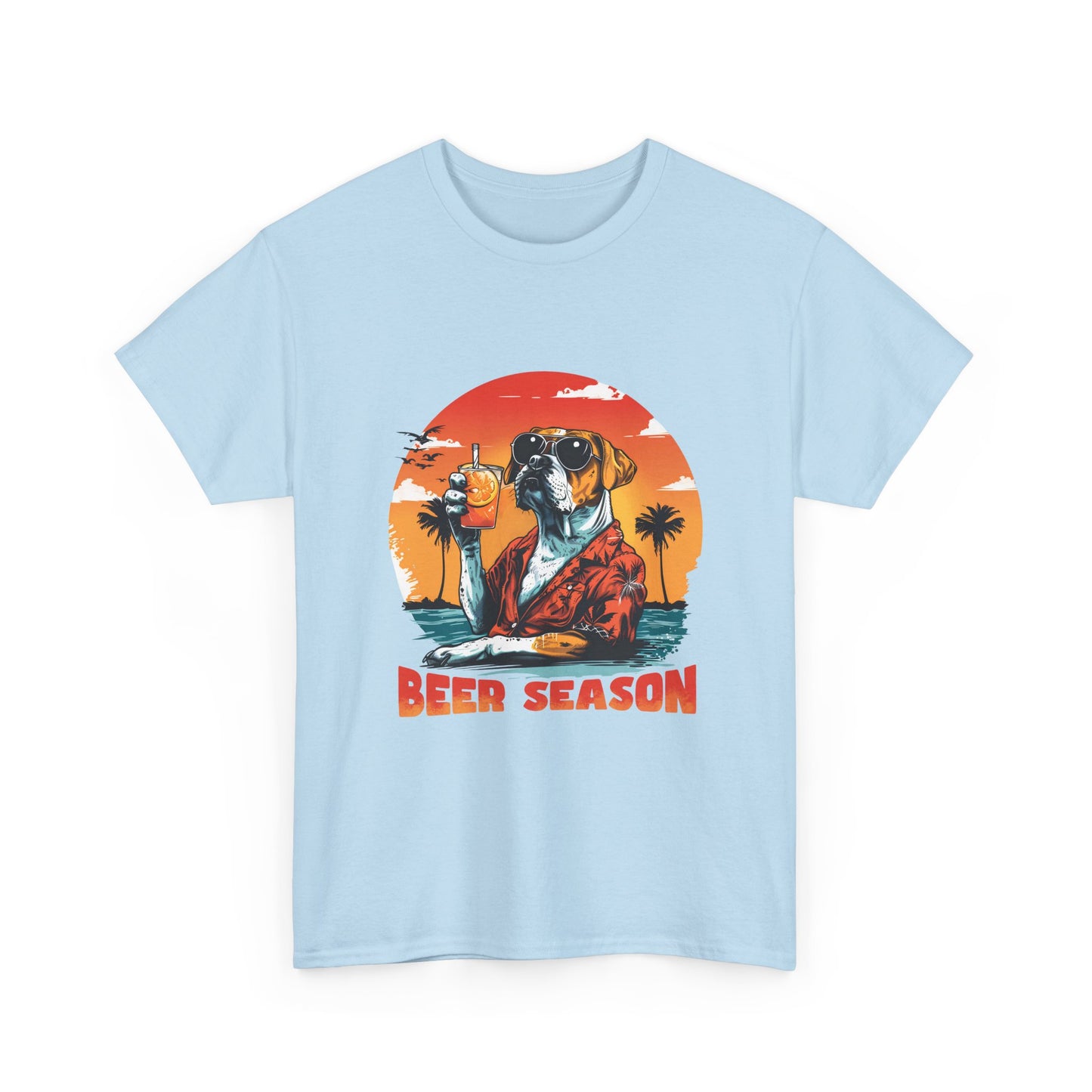 Beer Season T-Shirt — Vintage Sunset Dog Holding Beer
