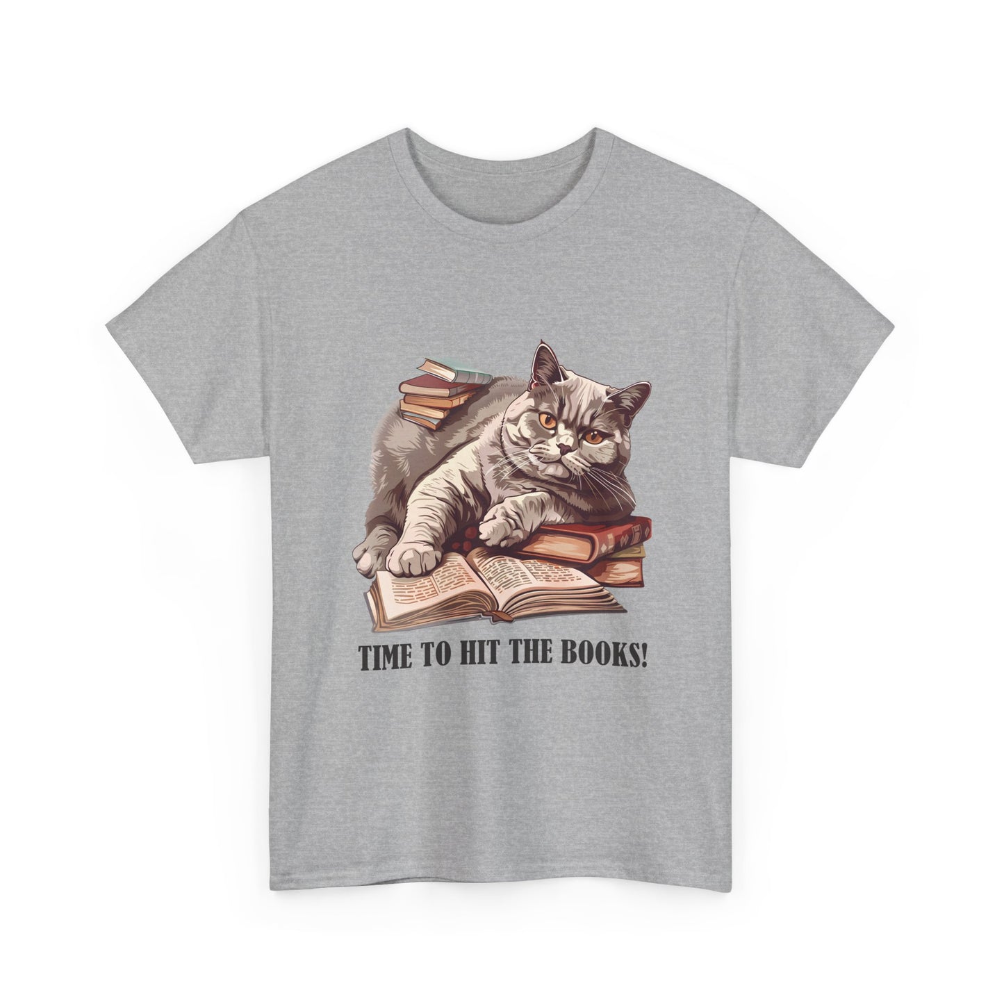 Cat & Books T-Shirt — "Time to Hit the Books" Cute Study Cat Tee