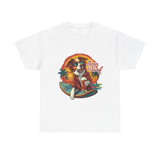 T-Shirt - "Born to Surf" Surfing Dog Graphic Tee