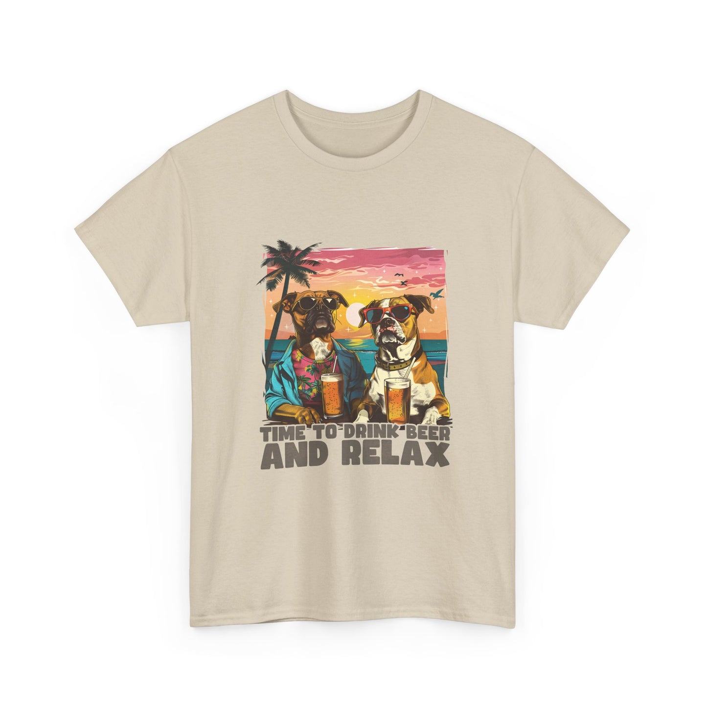 Time to Drink Beer and Relax T-Shirt — Retro Beach Dogs Design