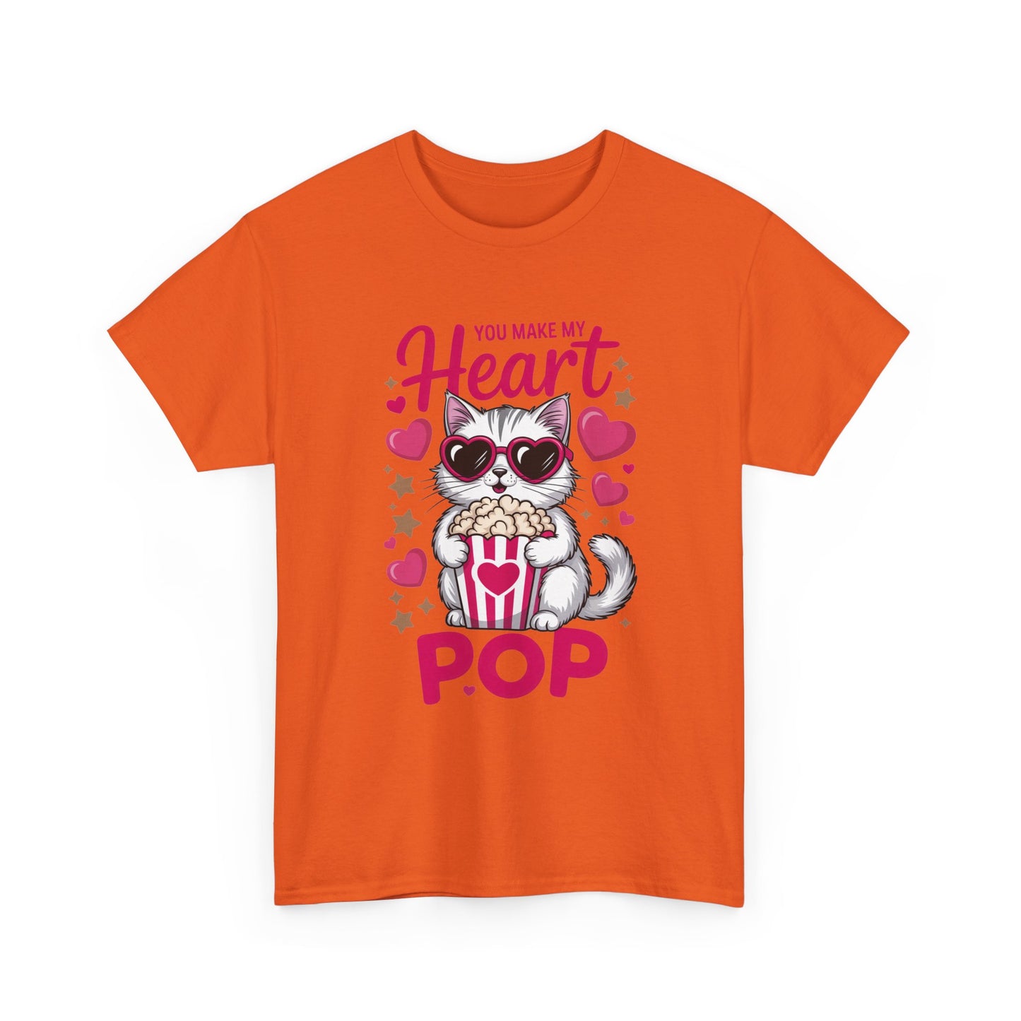 T-Shirt — "You Make My Heart Pop" Cute Cat Popcorn
