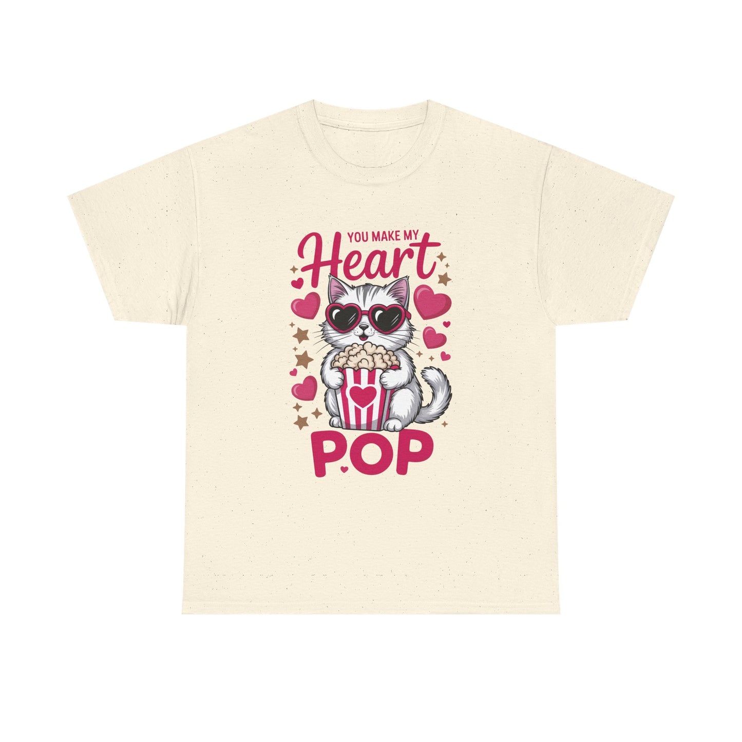 T-Shirt — "You Make My Heart Pop" Cute Cat Popcorn