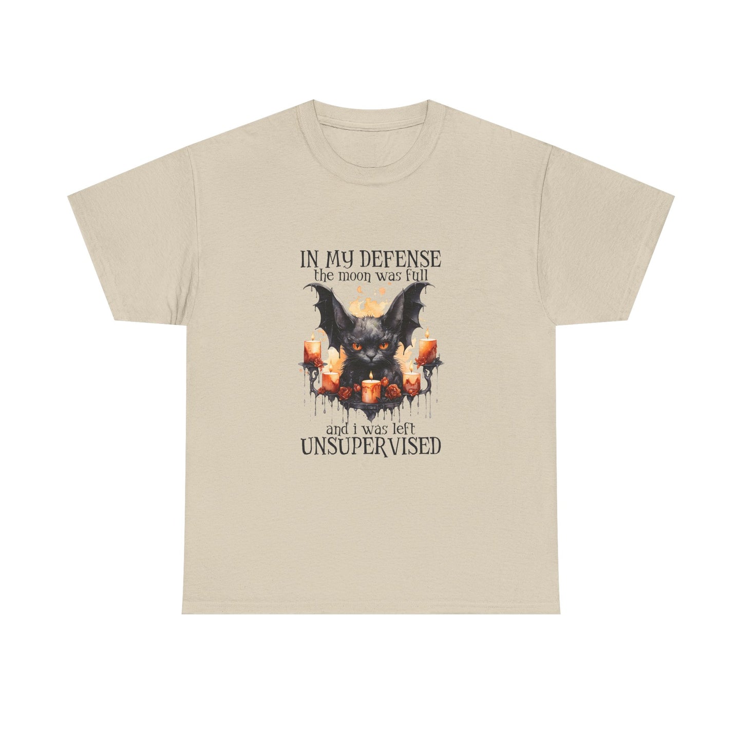 Bat Candle Tee - "In My Defense the Moon Was Full" Halloween Graphic T-Shirt