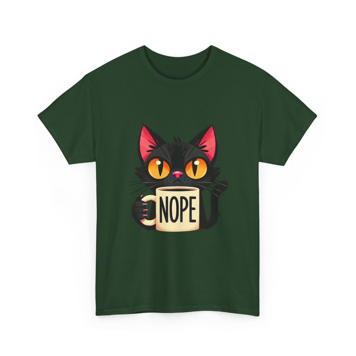 Cat 'Nope' T-Shirt — Cute Black Cat Holding 'NOPE' Mug Graphic Tee