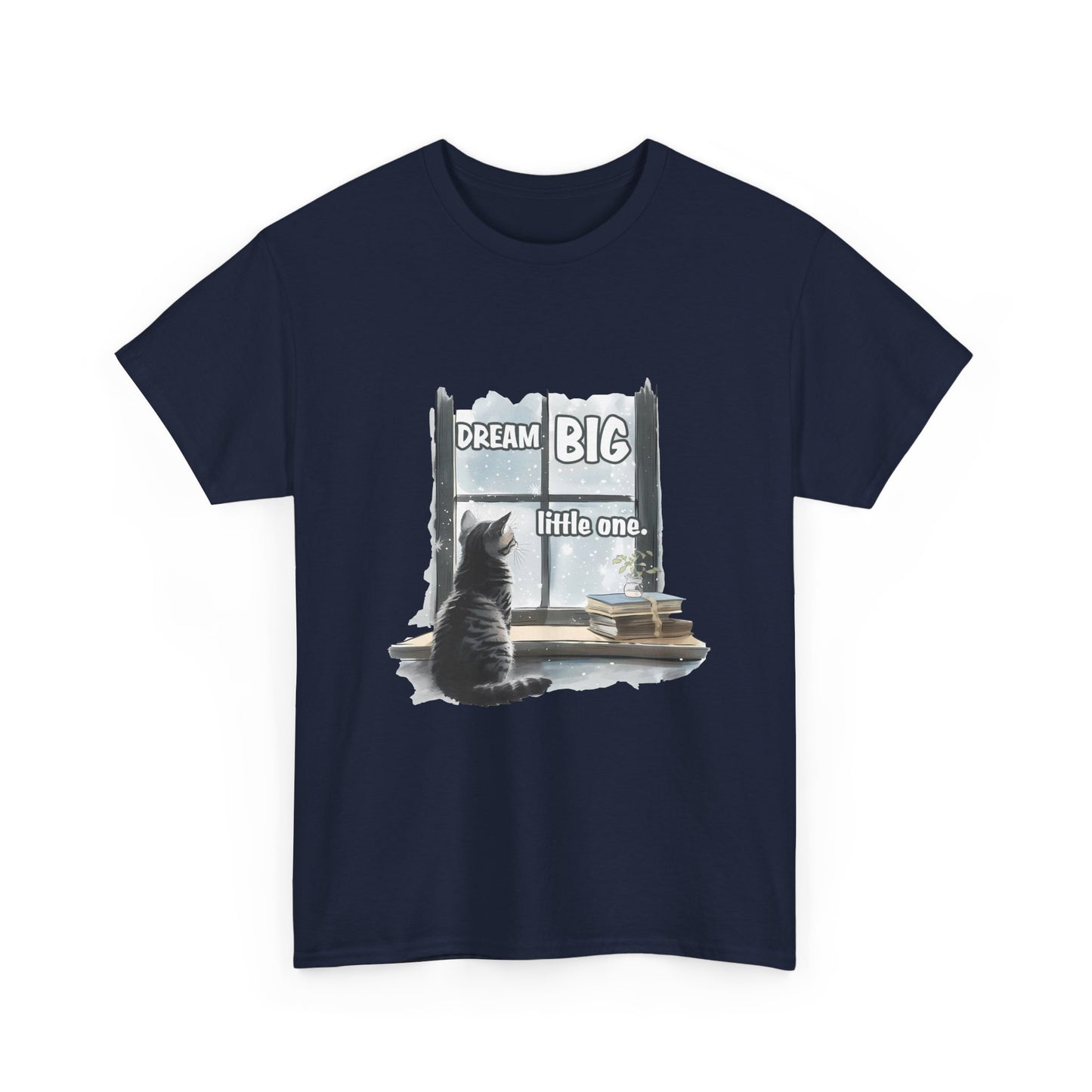 Dream Big Little One T‑Shirt — Cat at Window Inspirational Kids Tee