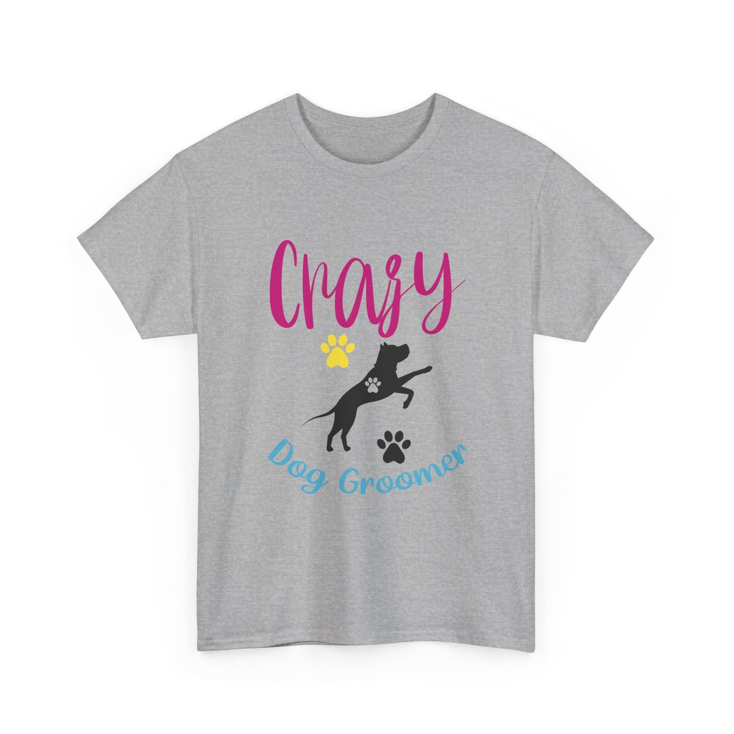 Crazy Dog Groomer T-Shirt — Funny Paw Print Grooming Tee for Pet Stylists