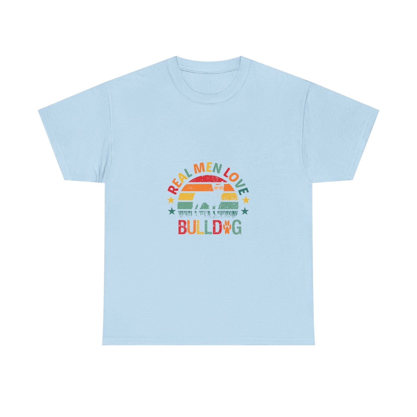 Bulldog T-Shirt — "Real Men Love Bulldog" Retro Rainbow Graphic Tee