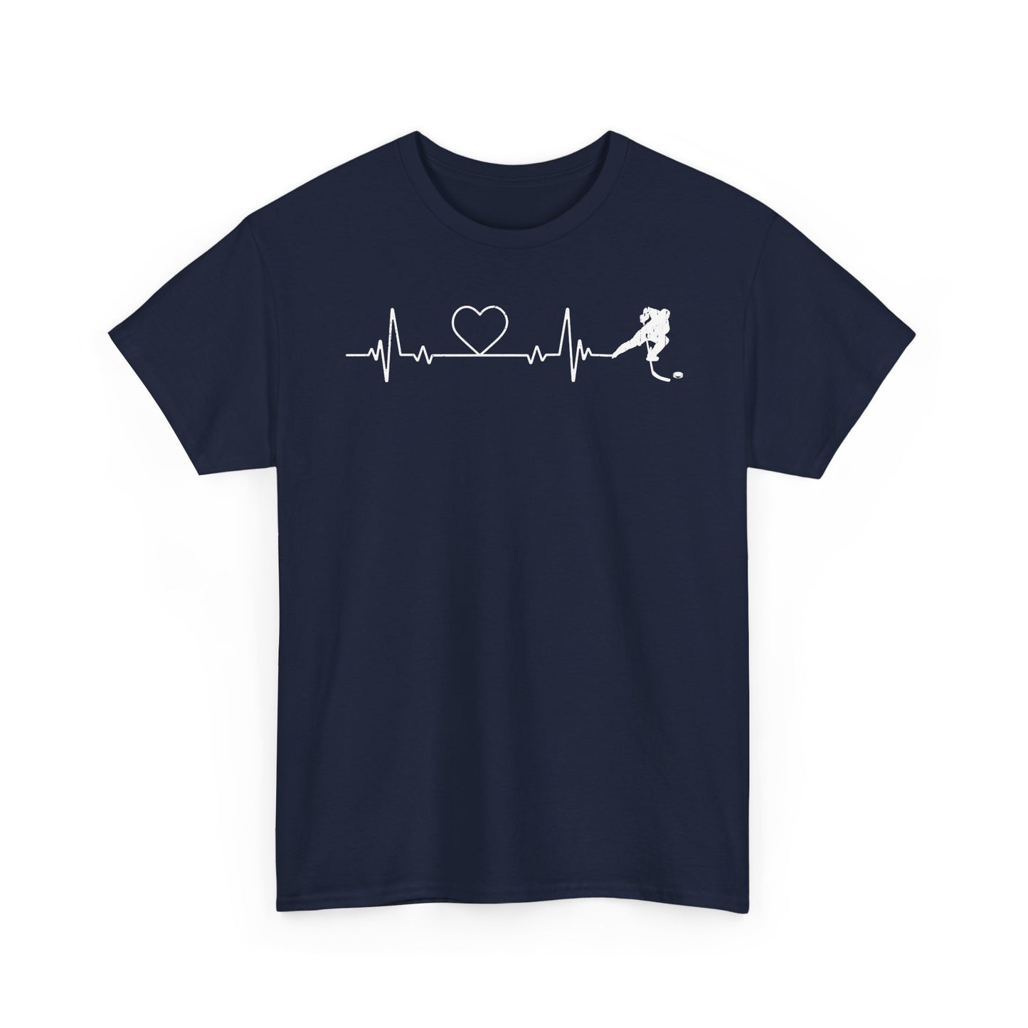 Running Heartbeat T-Shirt — Runner ECG Line with Heart Graphic