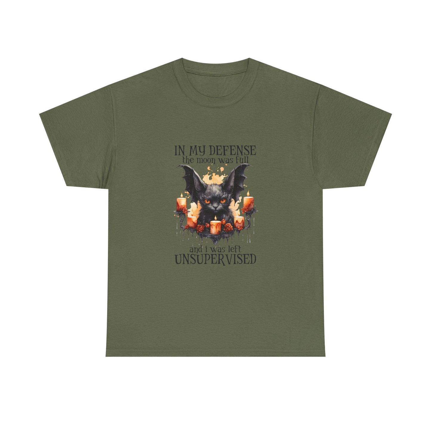 Bat Candle Tee - "In My Defense the Moon Was Full" Halloween Graphic T-Shirt