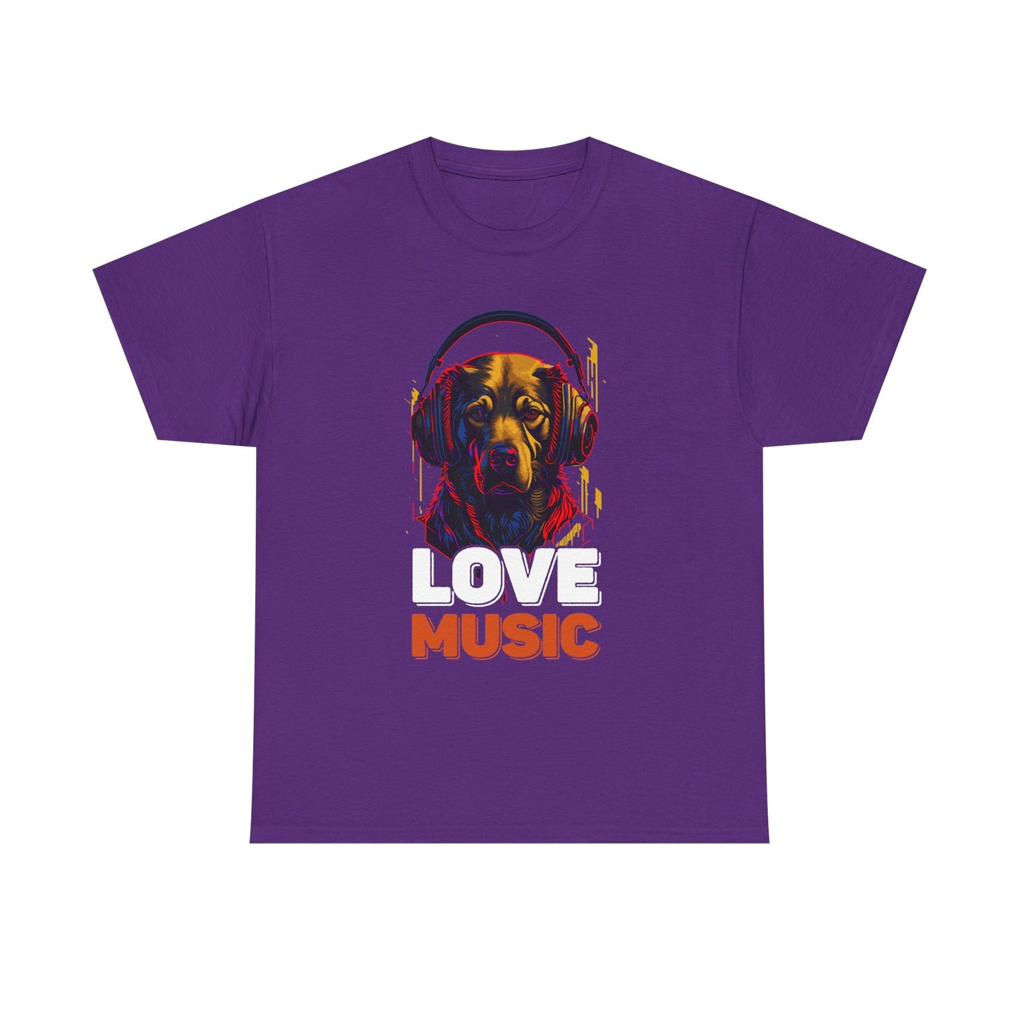 Love Music Dog Tee — Retro Headphones Graphic T-Shirt