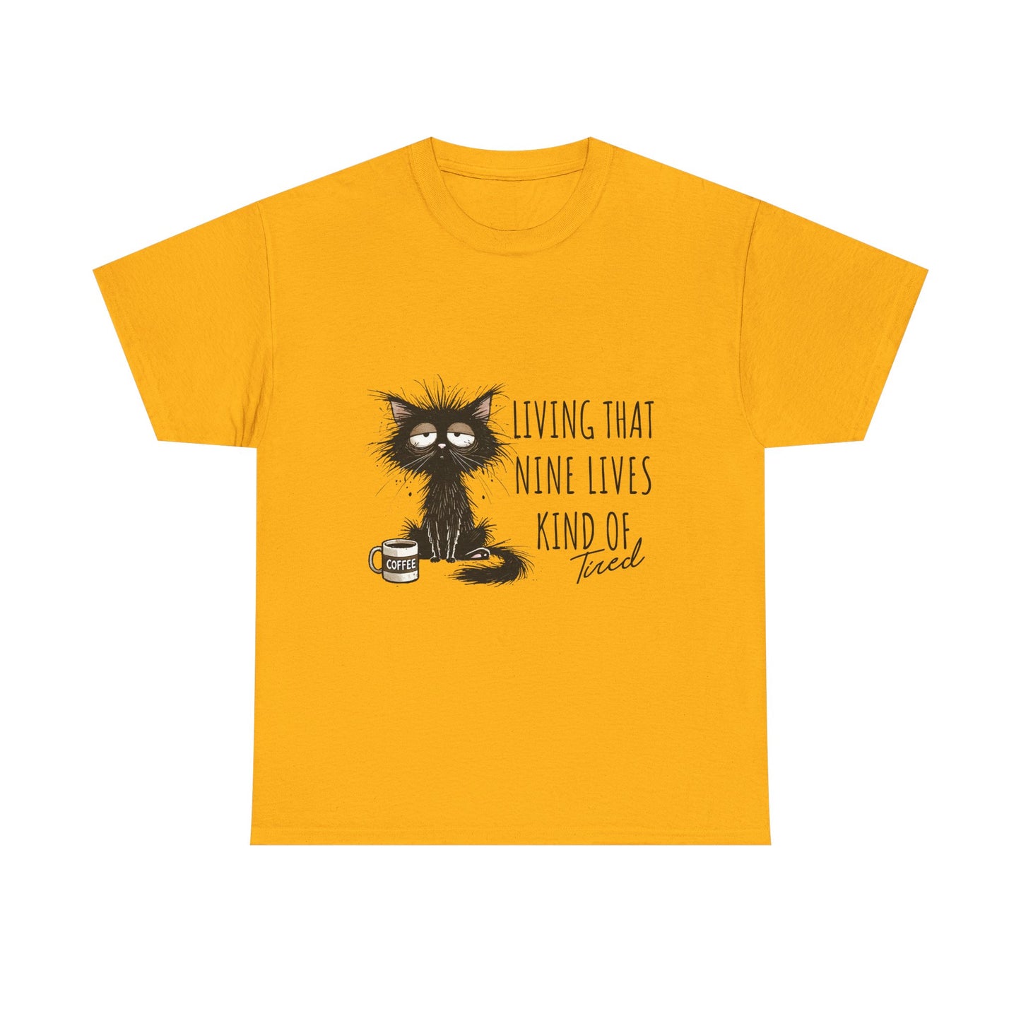 Cat T-Shirt — "Living That Nine Lives Kind of Tired" Funny Sleepy Cat Tee