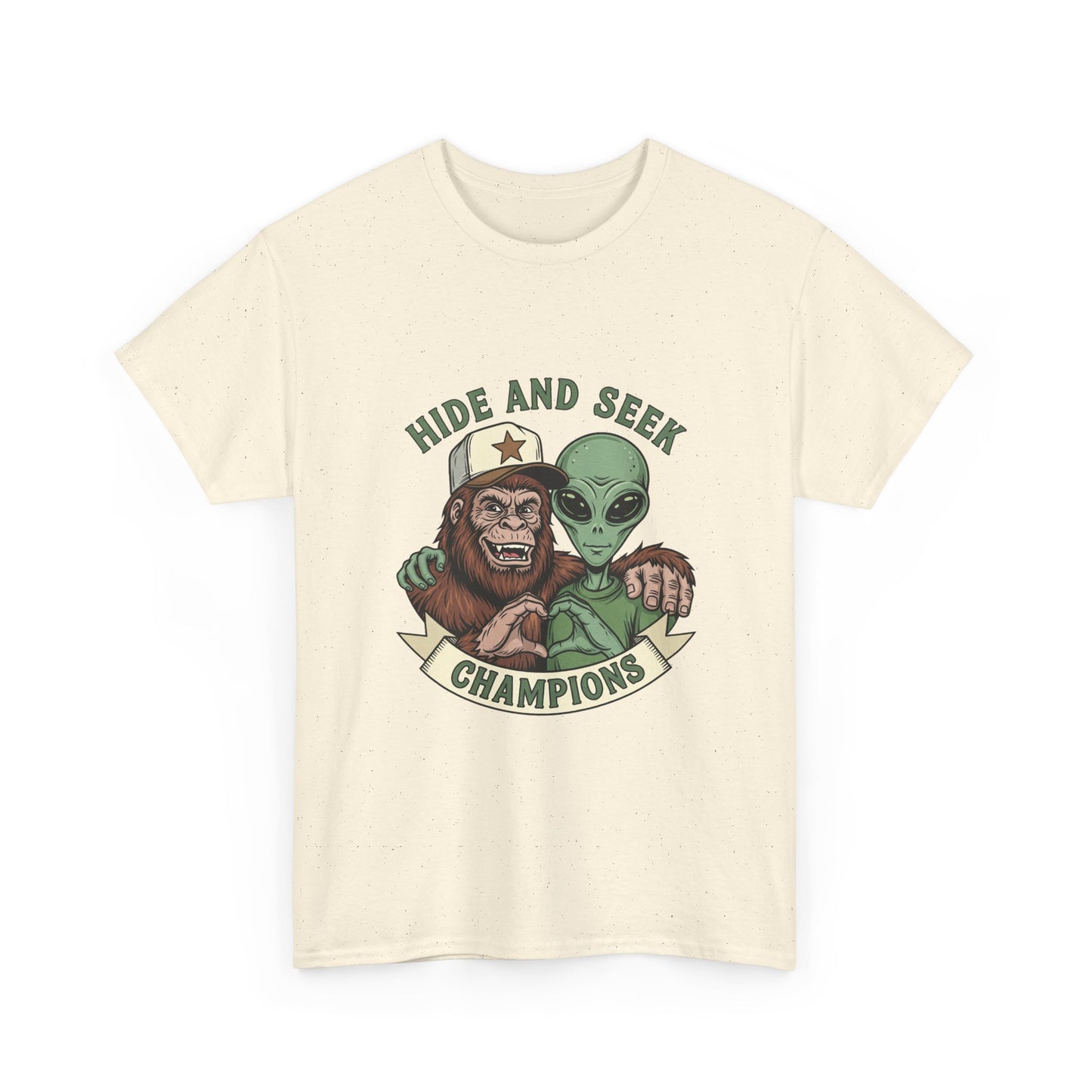 Hide and Seek Champions T-Shirt — Bigfoot & Alien Graphic Tee