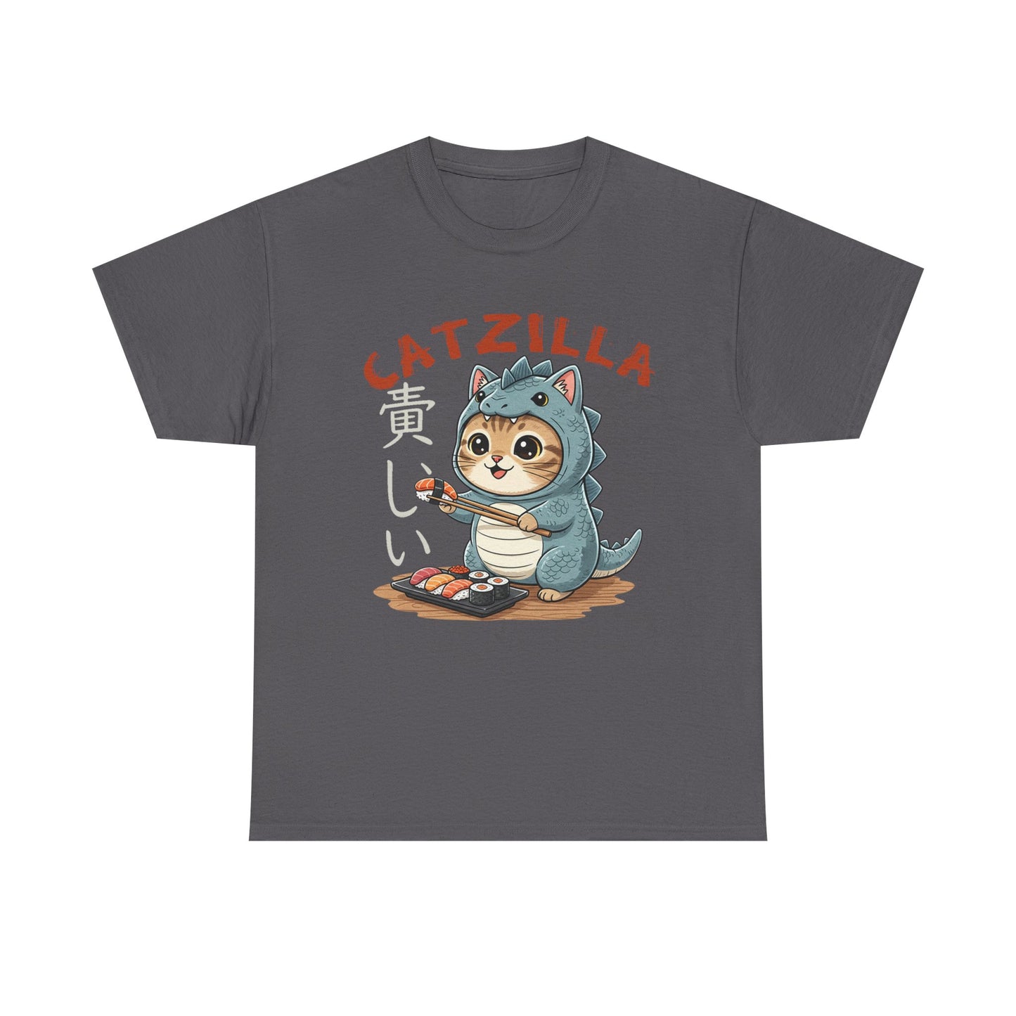 Catzilla T-Shirt — Cute Cat Dinosaur Costume Eating Sushi Graphic Tee