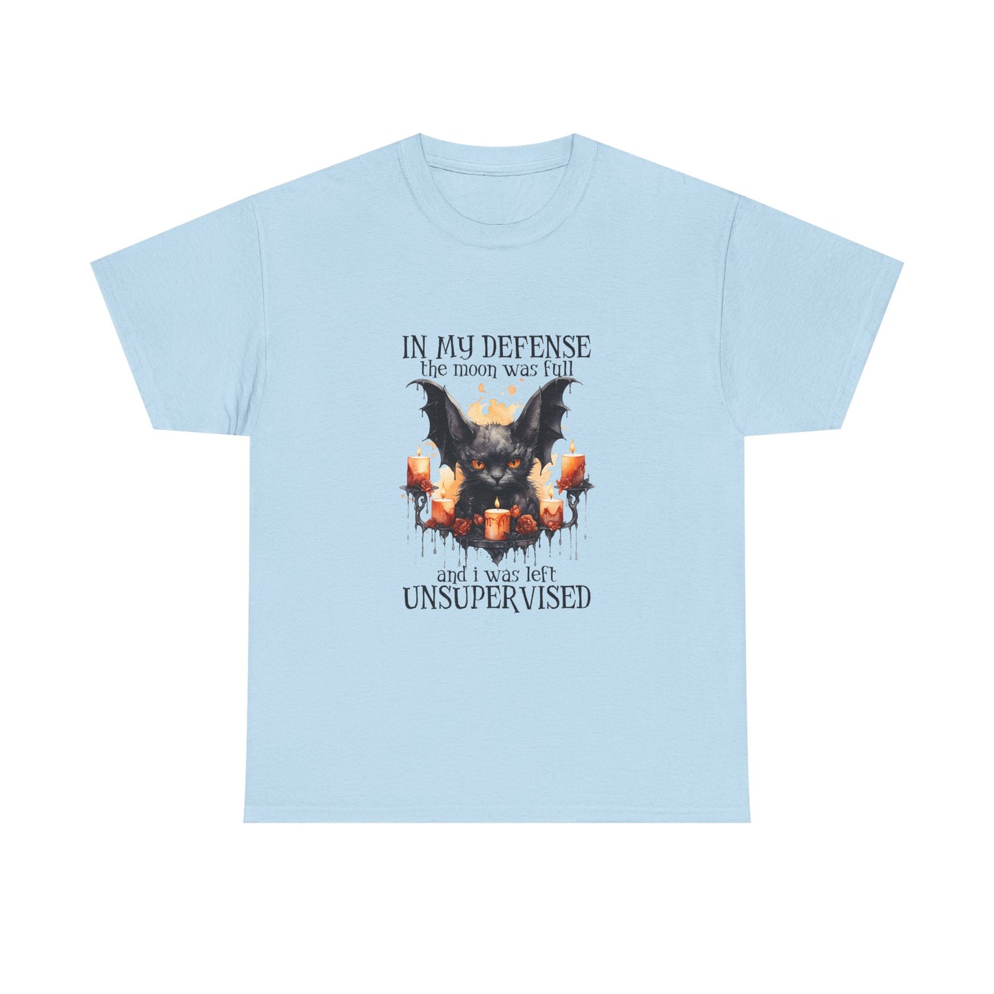 Bat Candle Tee - "In My Defense the Moon Was Full" Halloween Graphic T-Shirt