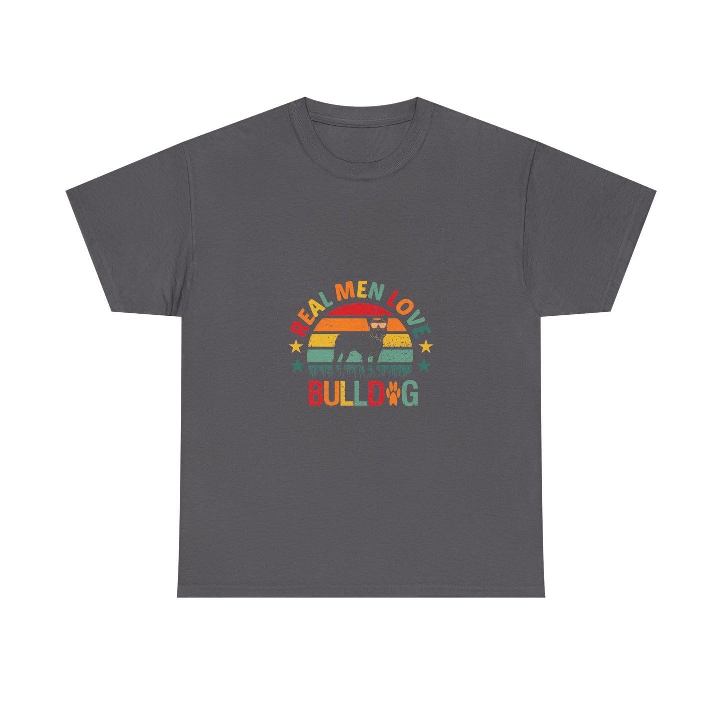 Bulldog T-Shirt — "Real Men Love Bulldog" Retro Rainbow Graphic Tee