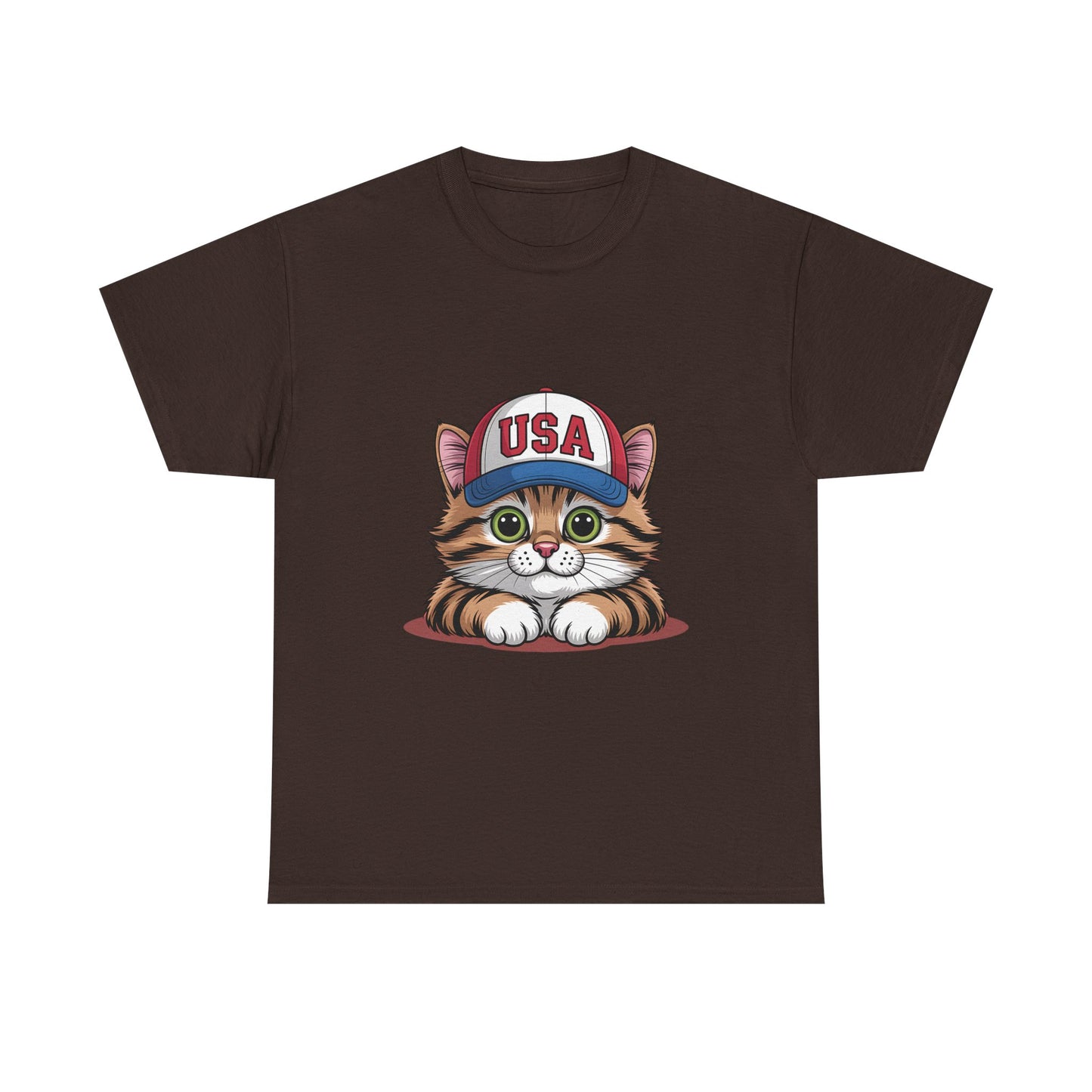 USA Kitten T-Shirt – Cute Cat Wearing USA Cap, Patriotic Fourth of July Tee