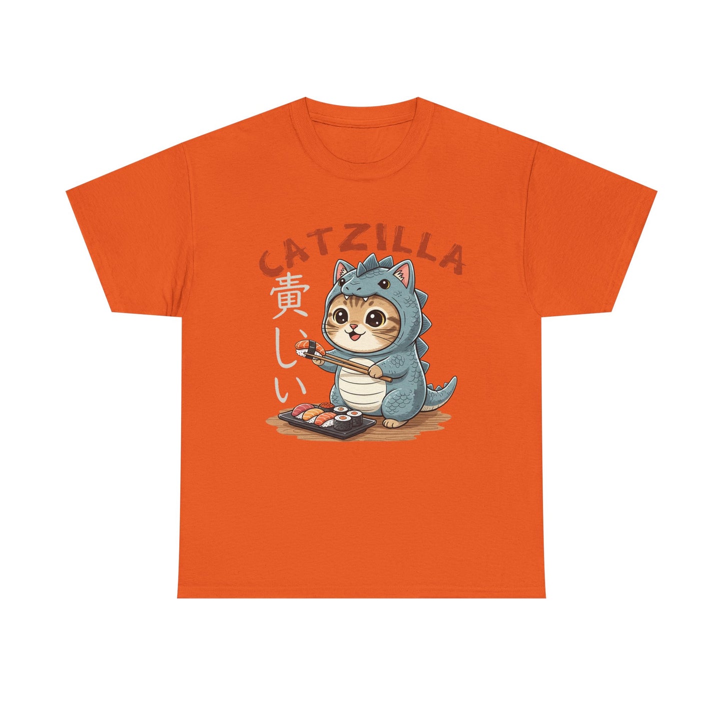 Catzilla T-Shirt — Cute Cat Dinosaur Costume Eating Sushi Graphic Tee