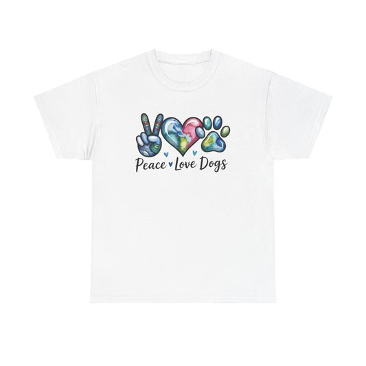 Peace Love Dogs T-Shirt — Cute Paw Print Graphic Tee for Dog Lovers