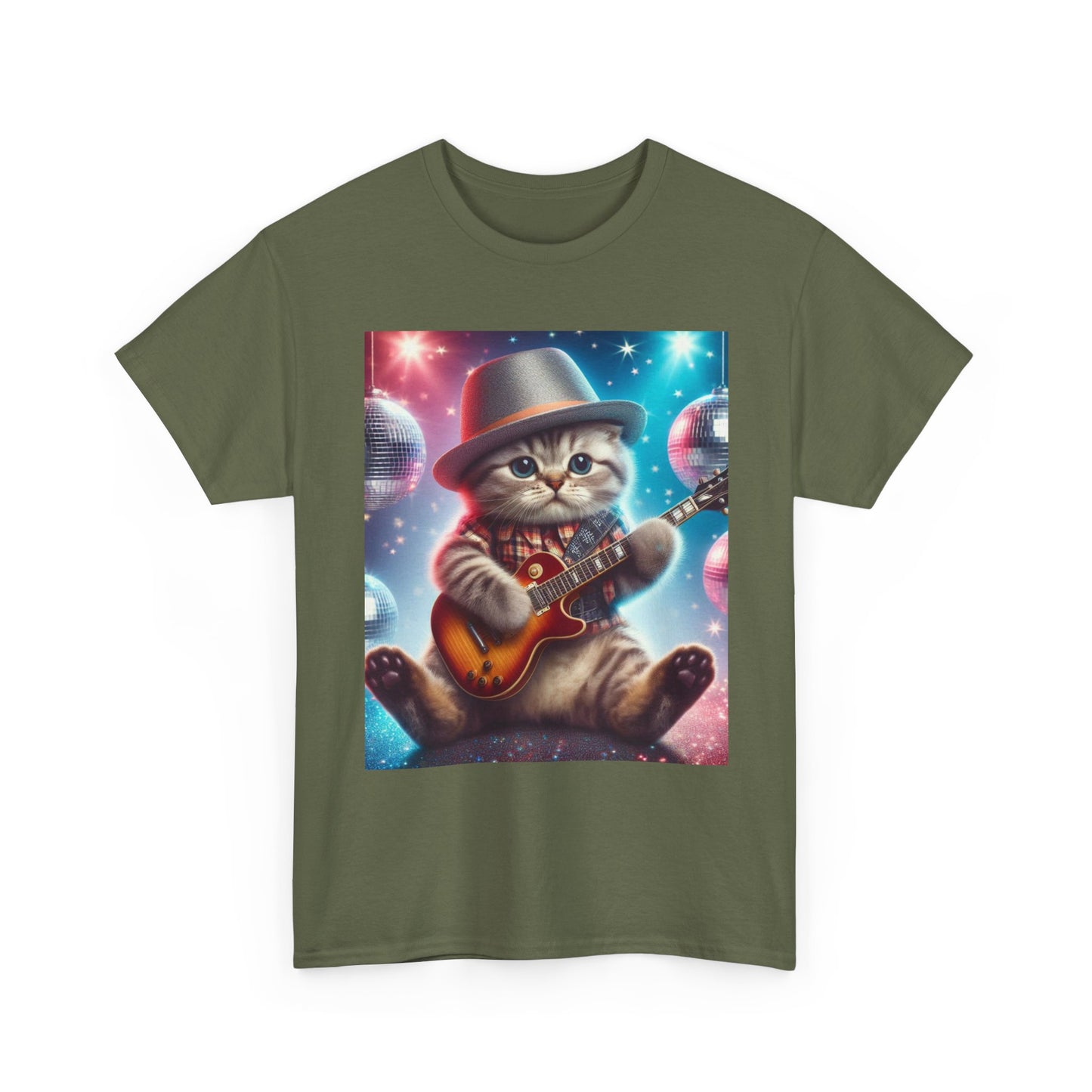 Cat Guitarist T-Shirt — Cute Kitten Playing Electric Guitar Tee