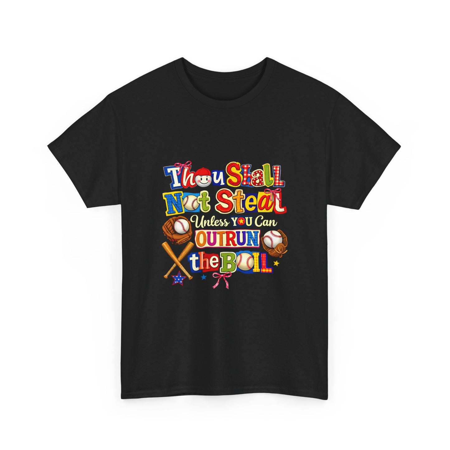 Baseball Mom/Coach T-Shirt – "Thou Shall Not Steal Unless You Can Outrun The Ball" Colorful Sports Tee