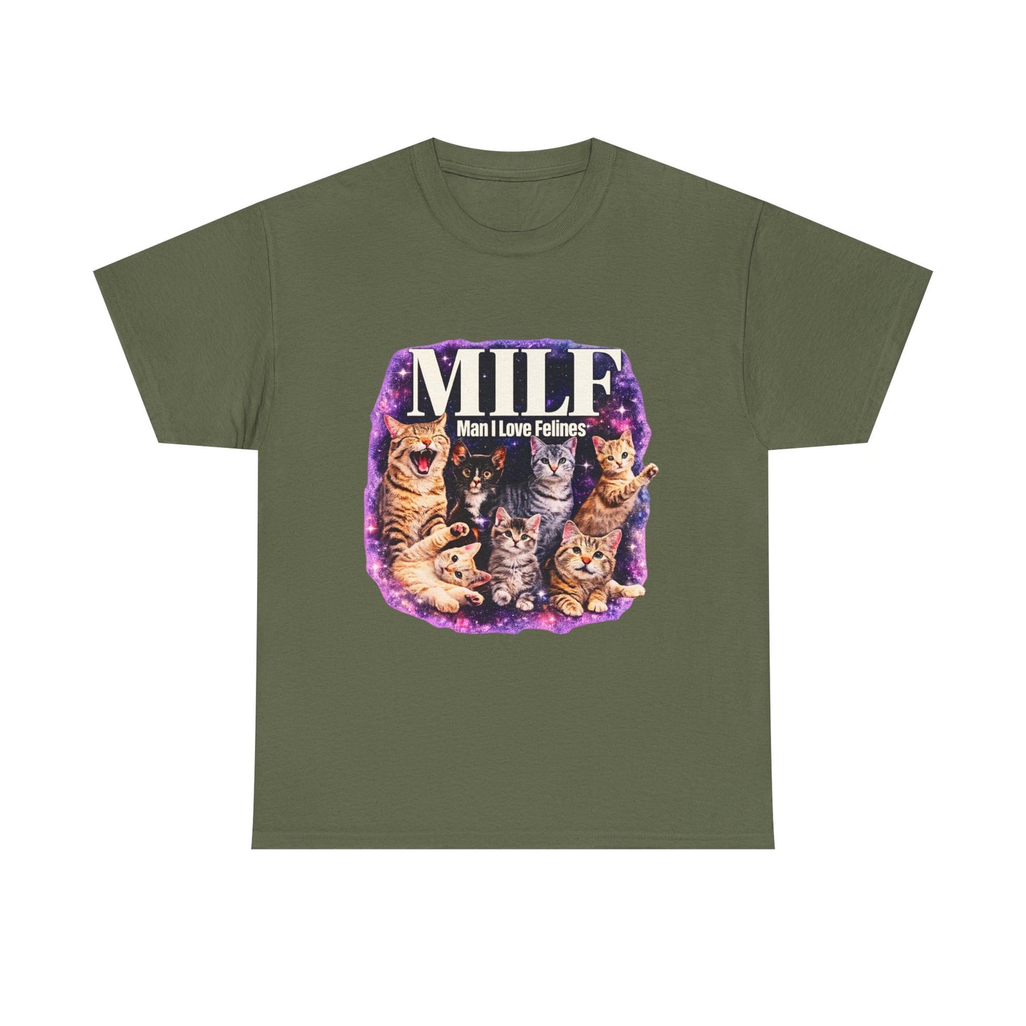 Cat Lover Tee — "MILE: Man I Love Felines" Graphic T-Shirt