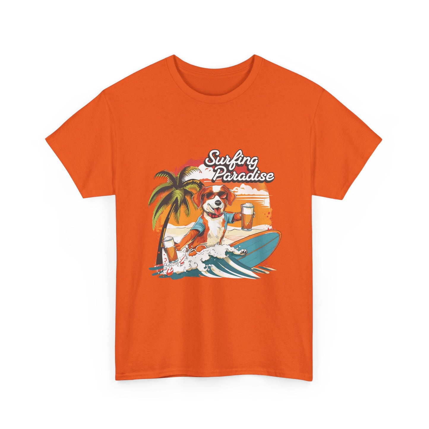 Surfing Paradise Dog T-Shirt – Retro Palm Beach Surf Tee