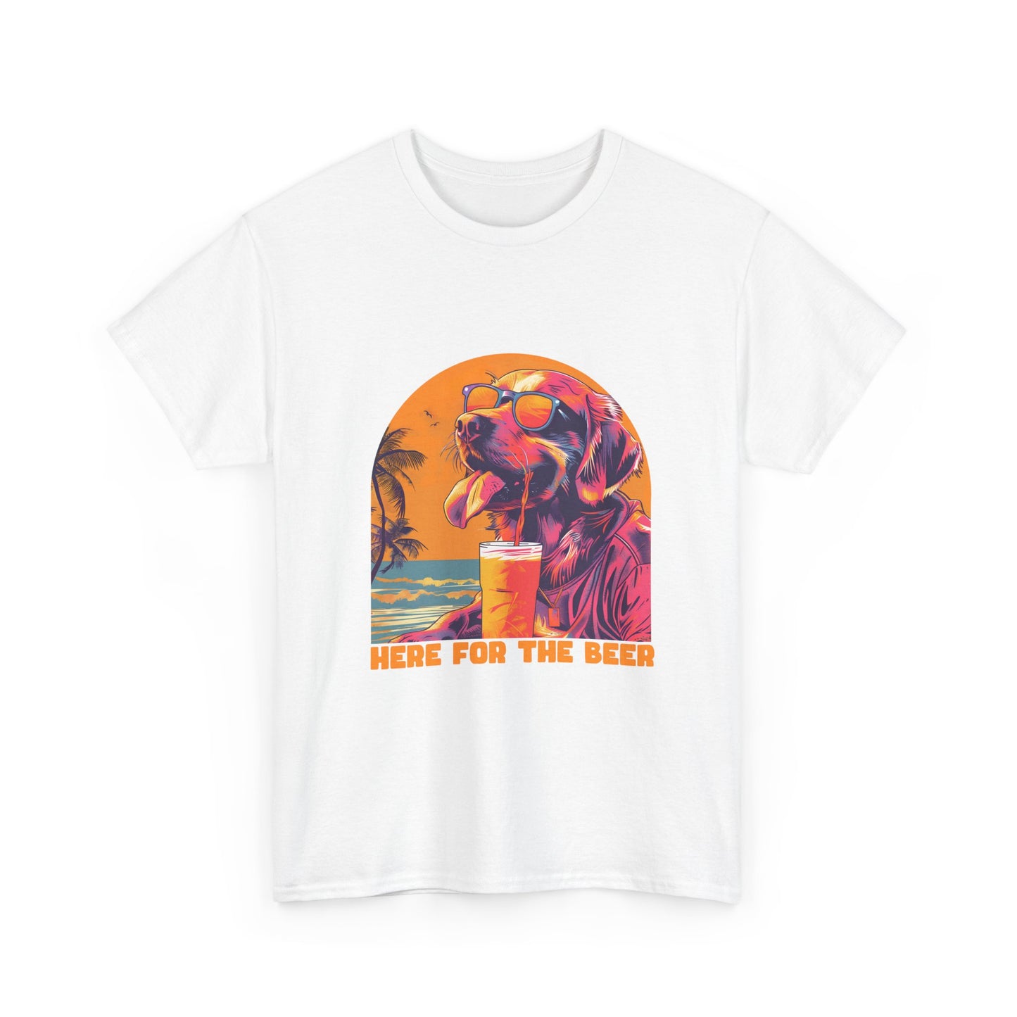 Here For The Beer T-Shirt — Retro Flamingo Beach Tee
