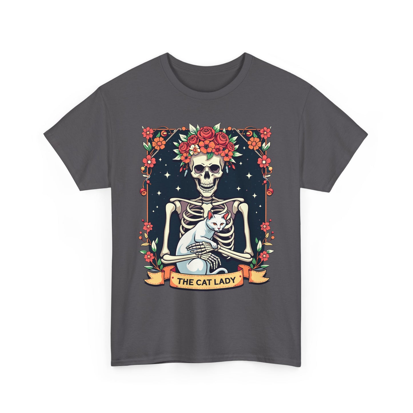 Cat Lady Skeleton T-Shirt — Floral Day of the Dead Cat Tee
