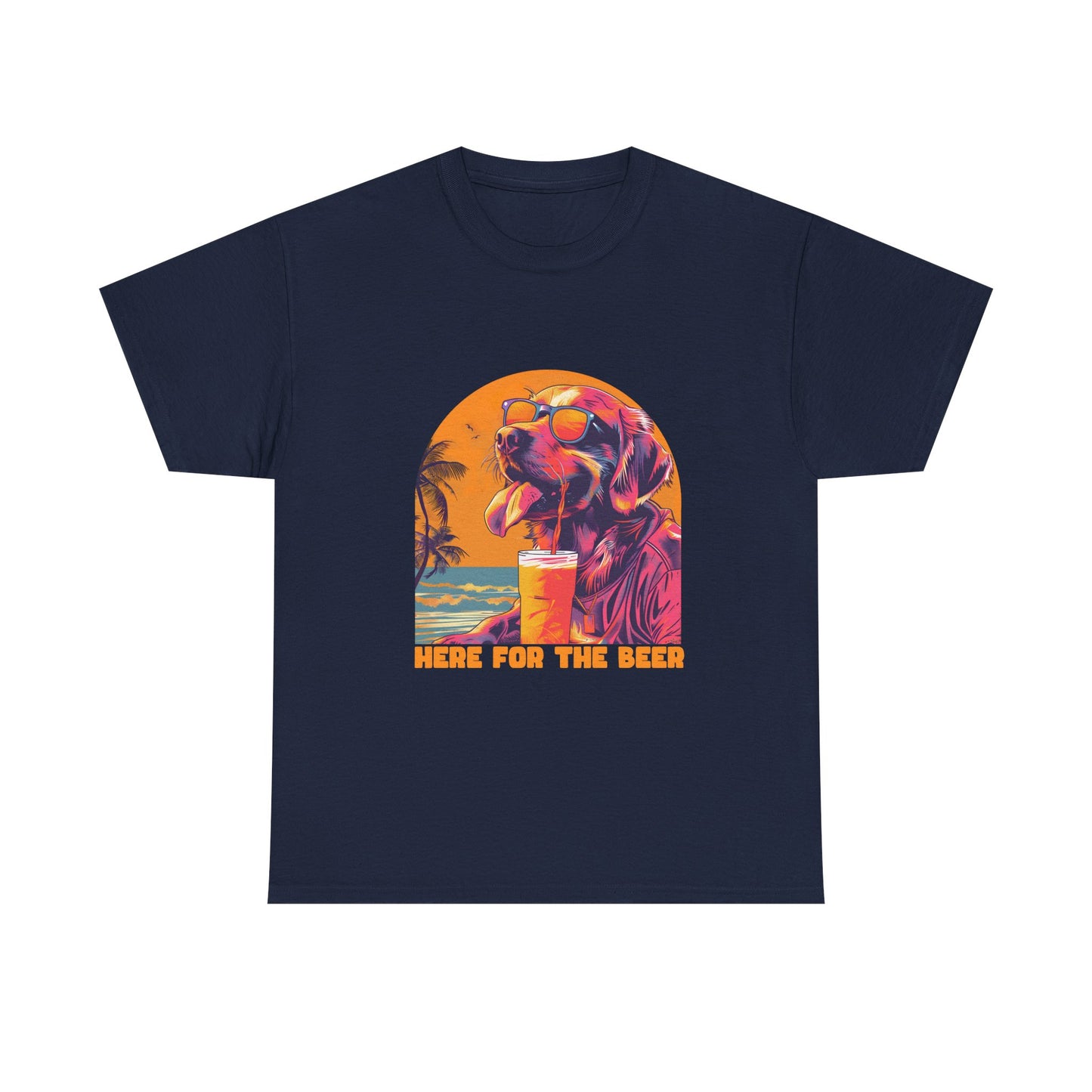 Here For The Beer T-Shirt — Retro Flamingo Beach Tee
