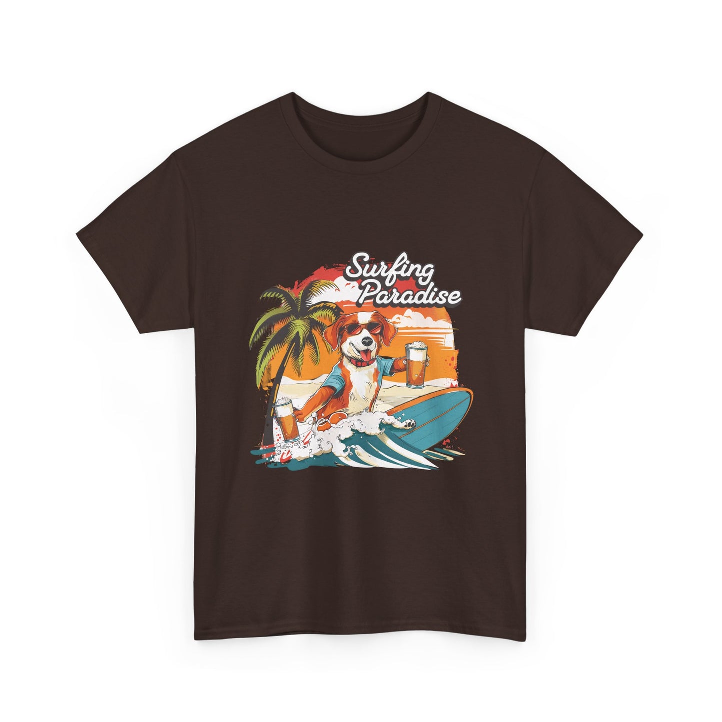Surfing Paradise Dog T-Shirt – Retro Palm Beach Surf Tee