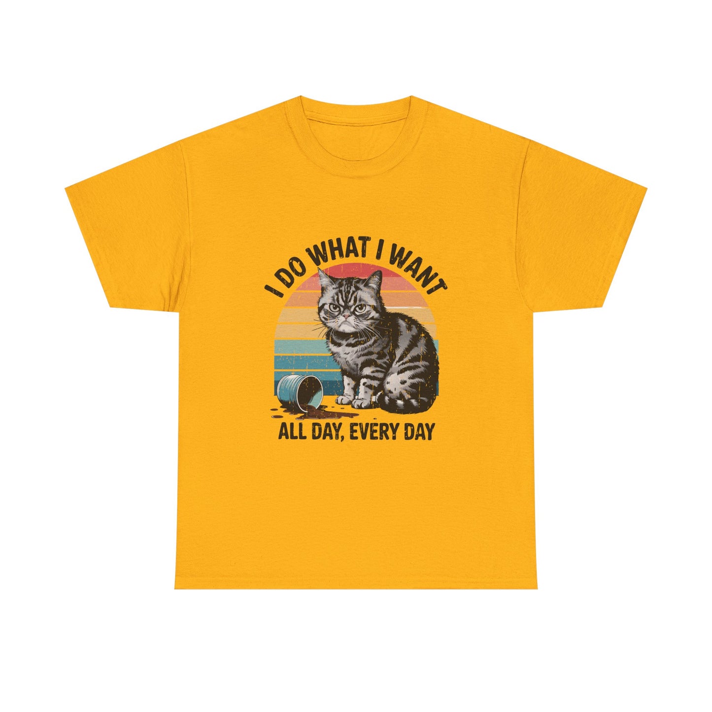 Cat Graphic Tee — "I Do What I Want All Day, Every Day" Vintage Sunset T-Shirt