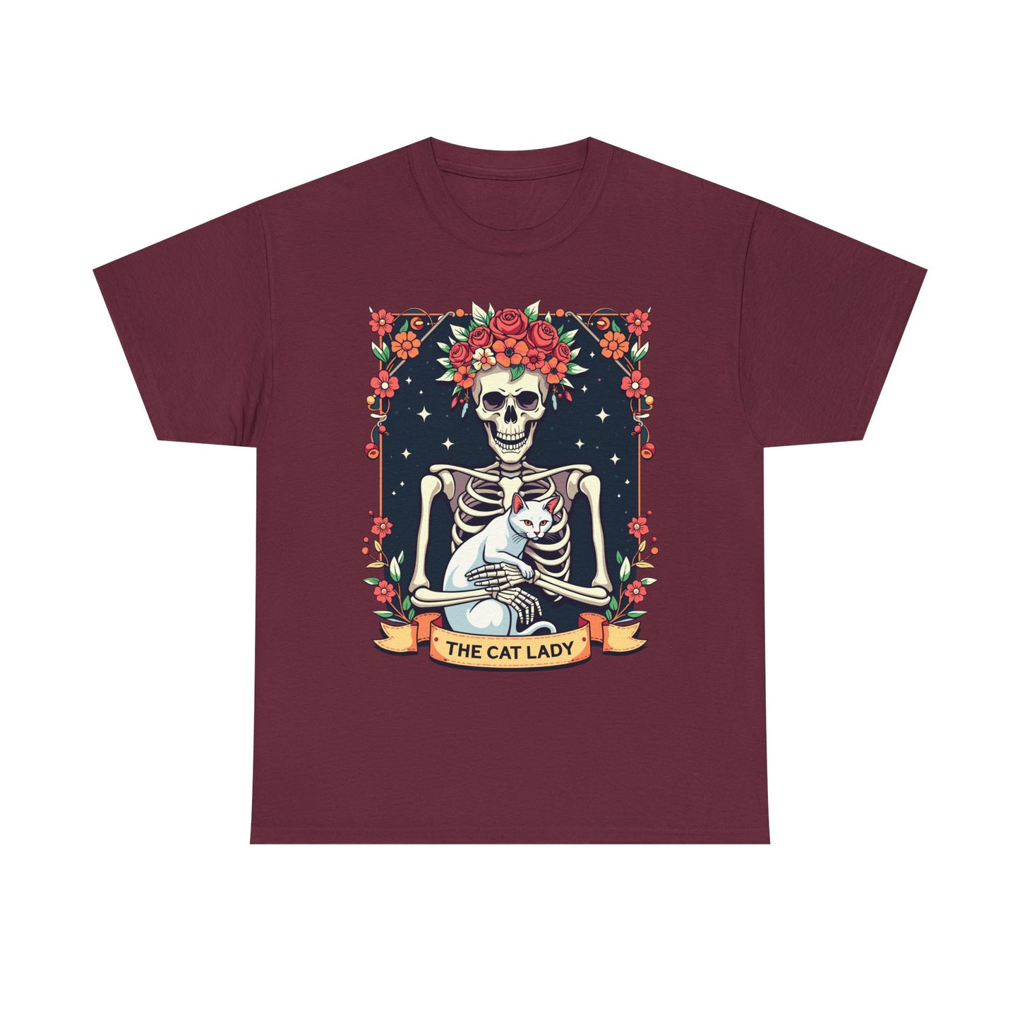 Cat Lady Skeleton T-Shirt — Floral Day of the Dead Cat Tee
