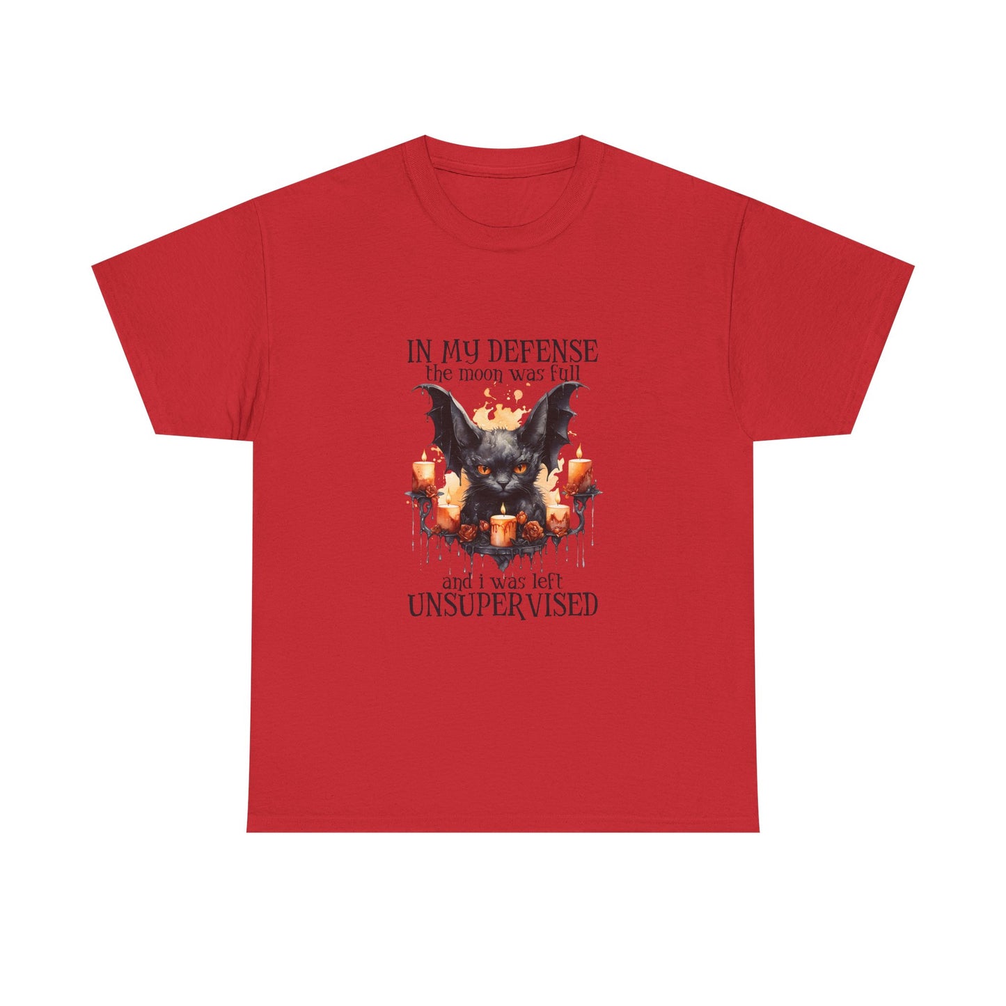 Bat Candle Tee - "In My Defense the Moon Was Full" Halloween Graphic T-Shirt