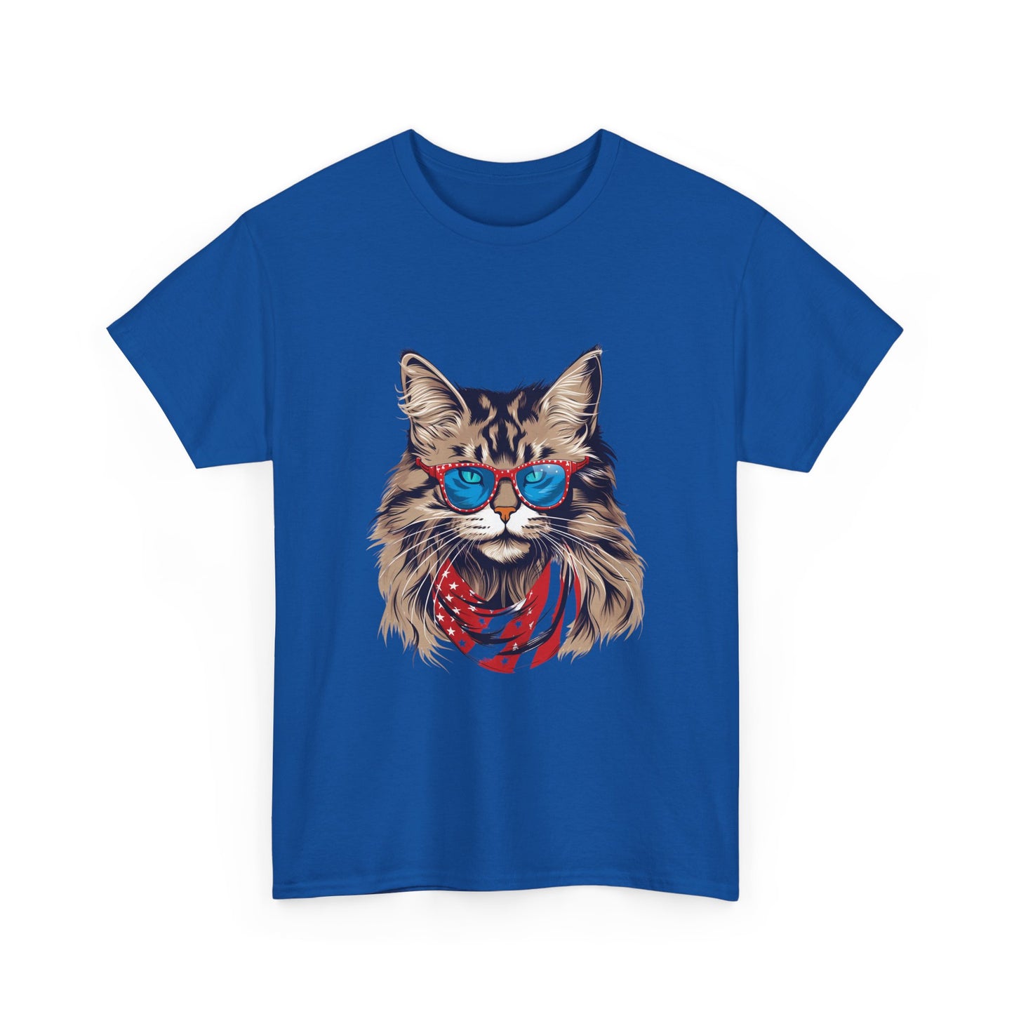 Patriotic Cat Tee — Cat with American Flag Bandana & Sunglasses T-Shirt