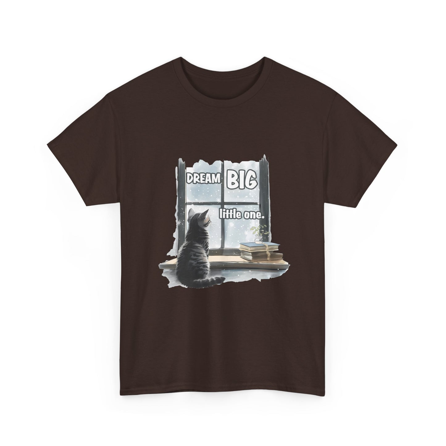 Dream Big Little One T‑Shirt — Cat at Window Inspirational Kids Tee