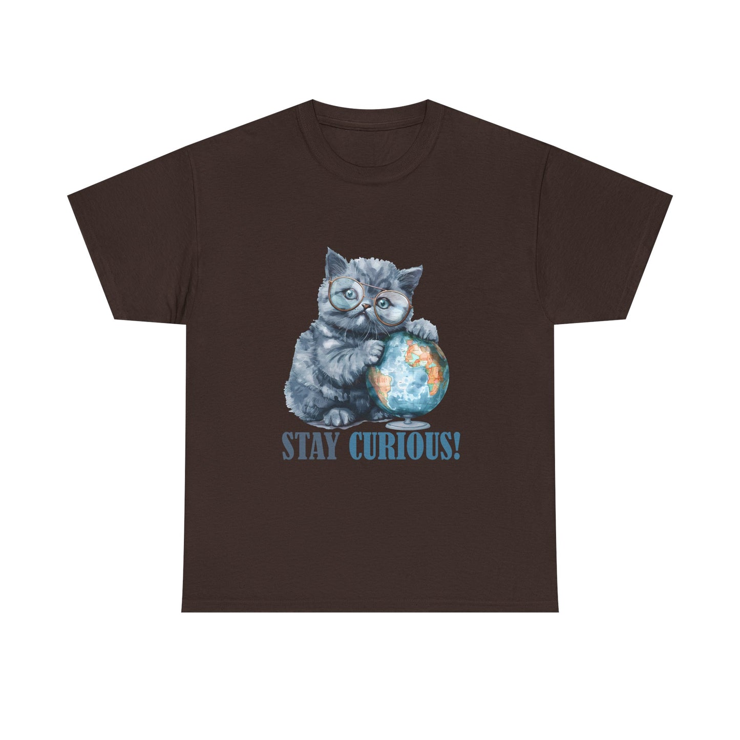 Cat & Globe T-Shirt — "Stay Curious!" Cute Explorer Kitten Tee
