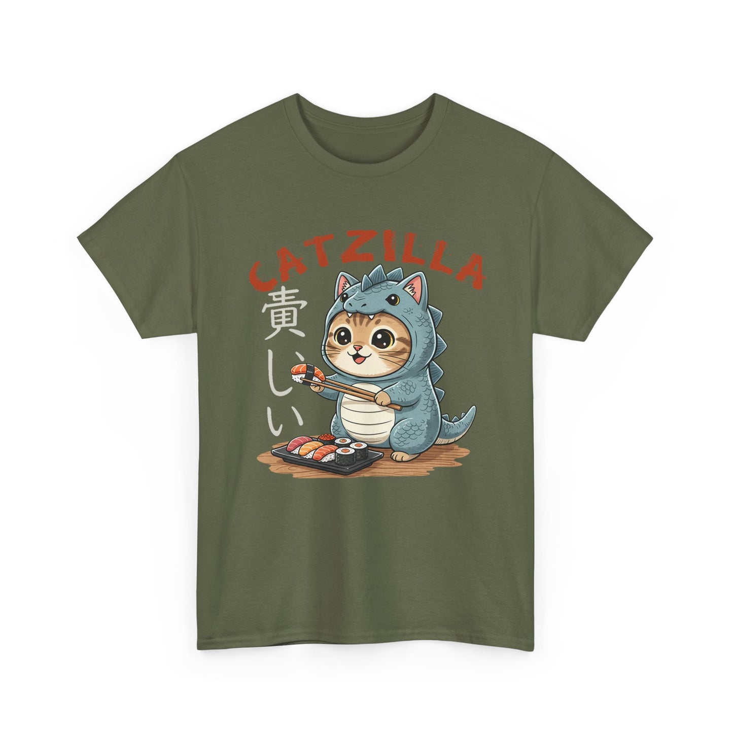 Catzilla T-Shirt — Cute Cat Dinosaur Costume Eating Sushi Graphic Tee