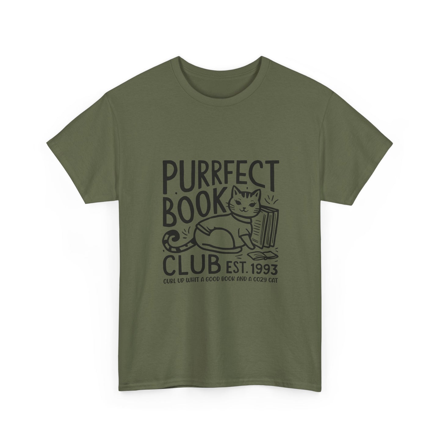 Purrfect Book Club T-Shirt — Cute Cat & Books Graphic Tee for Readers