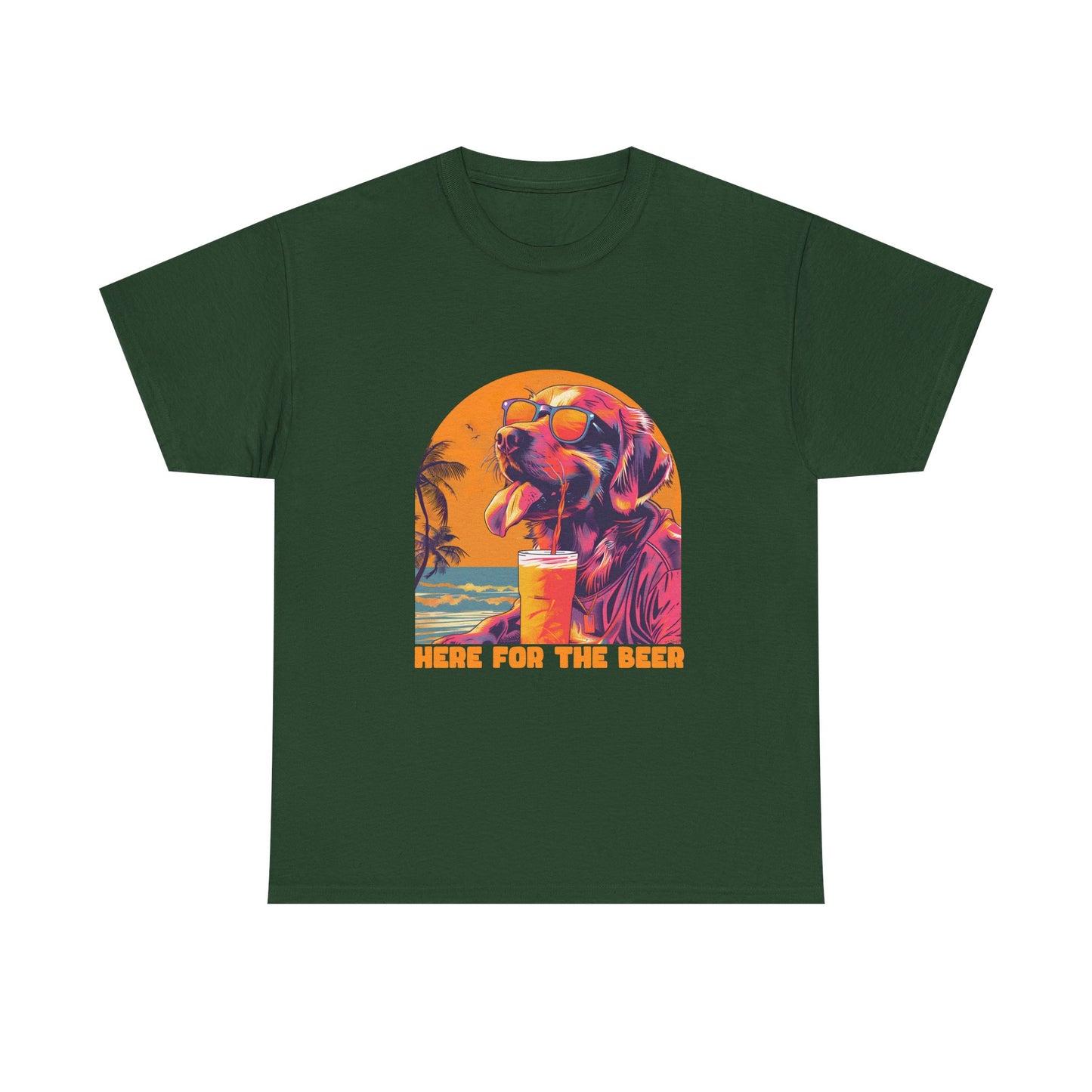 Here For The Beer T-Shirt — Retro Flamingo Beach Tee