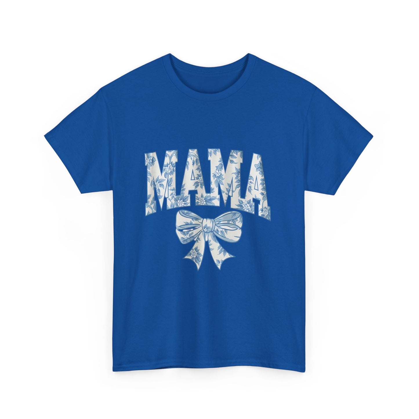 Mama Floral Bow Tee — Blue Watercolor Mom Shirt for Mother's Day