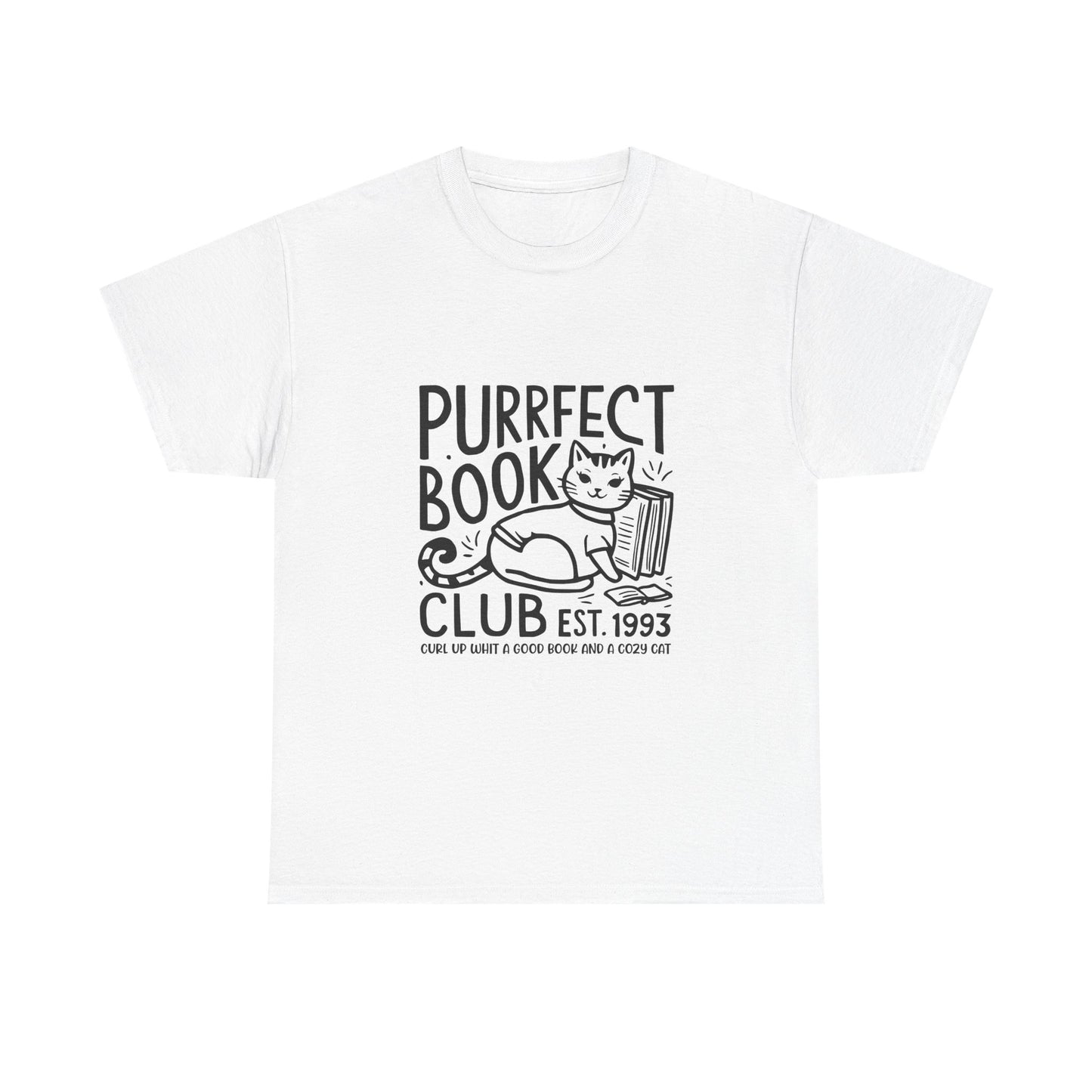 Purrfect Book Club T-Shirt — Cute Cat & Books Graphic Tee for Readers