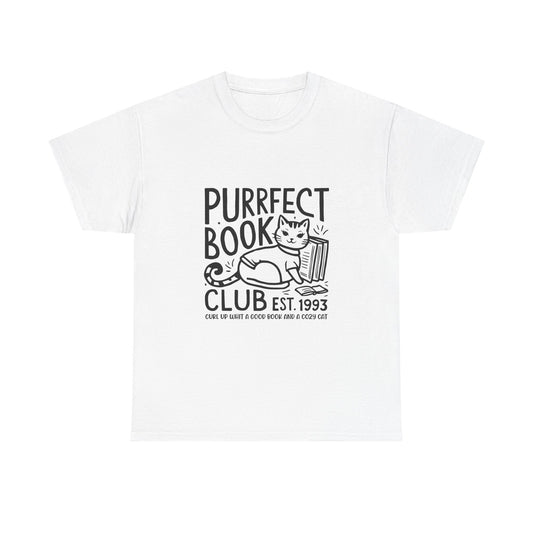 Purrfect Book Club T-Shirt — Cute Cat & Books Graphic Tee for Readers