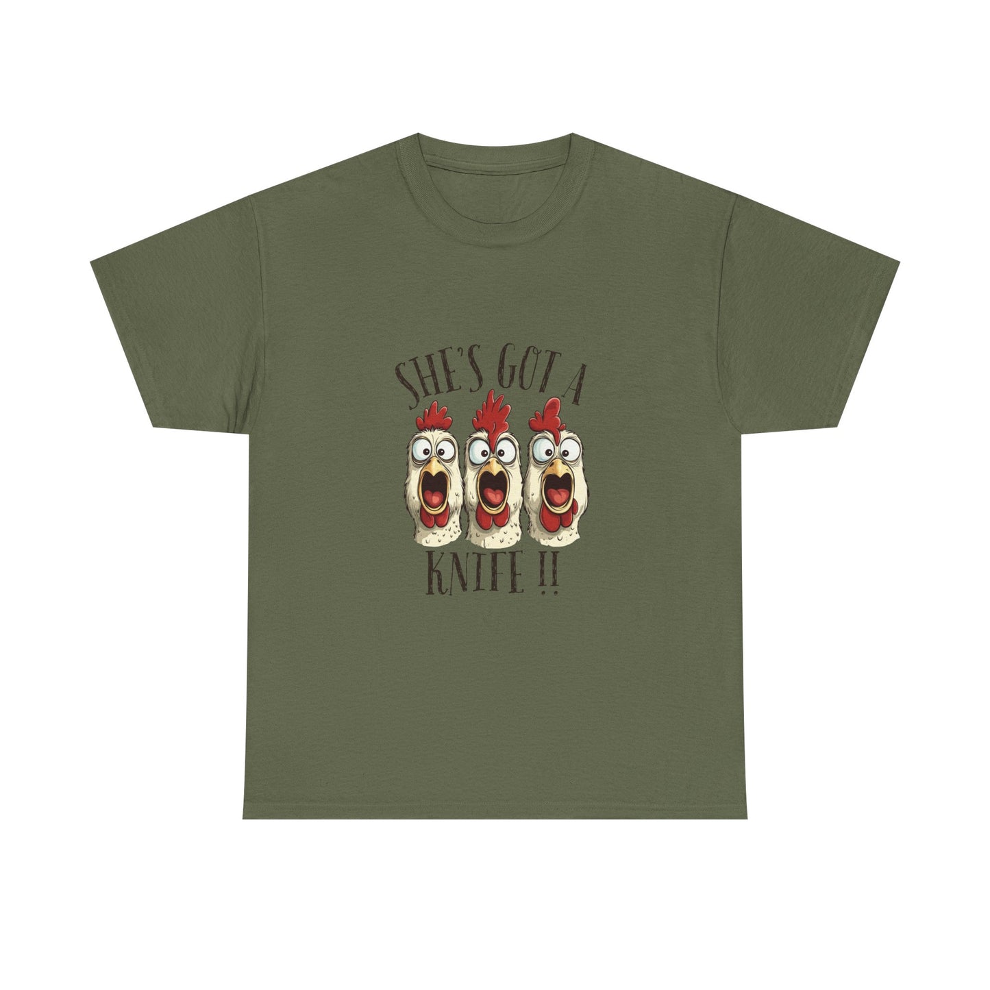 Chicken Choir "She's Got a Knife!!" Tee - Funny Farm Animal Graphic T-Shirt