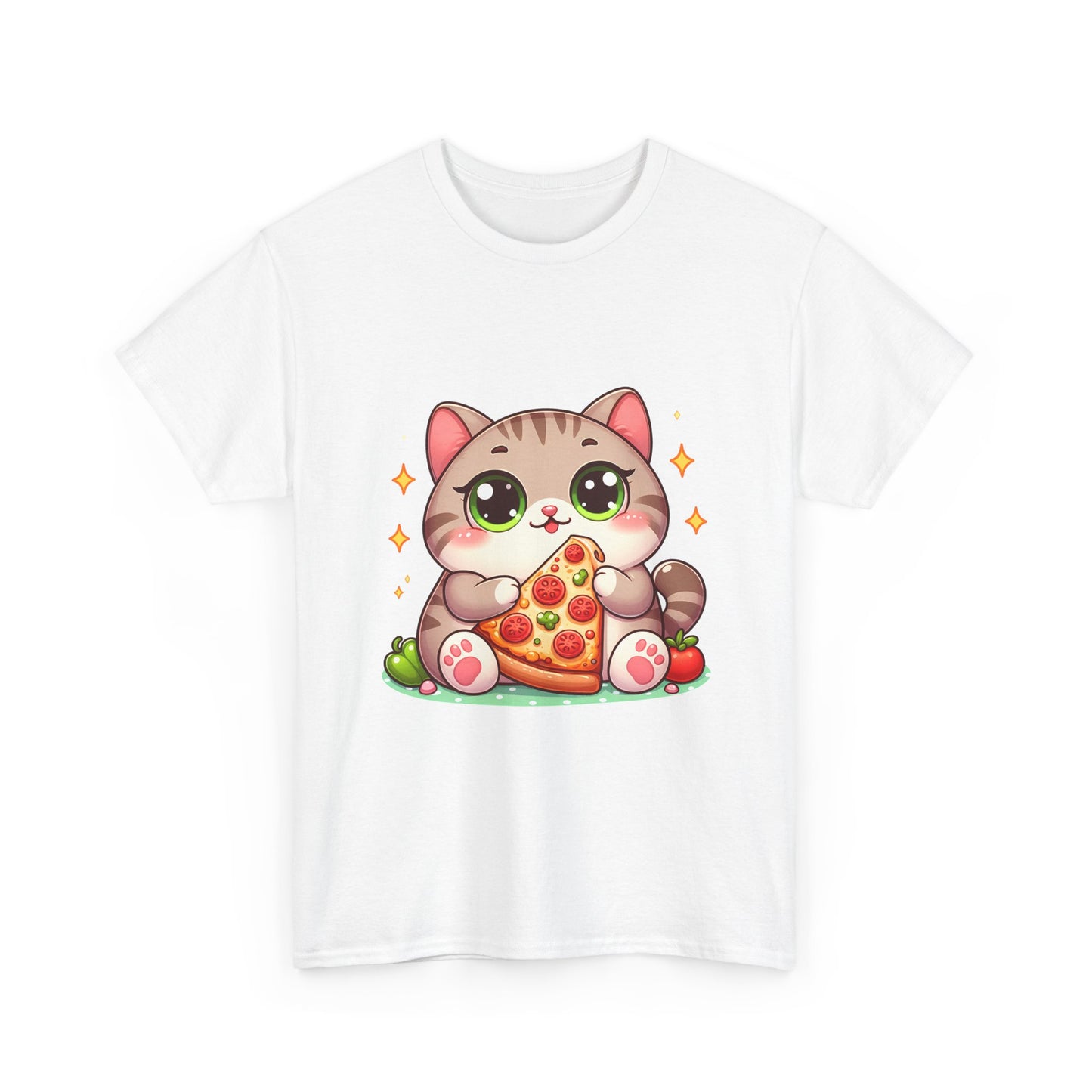 Cute Cat Eating Pizza T-Shirt — Kawaii Cat Pizza Tee